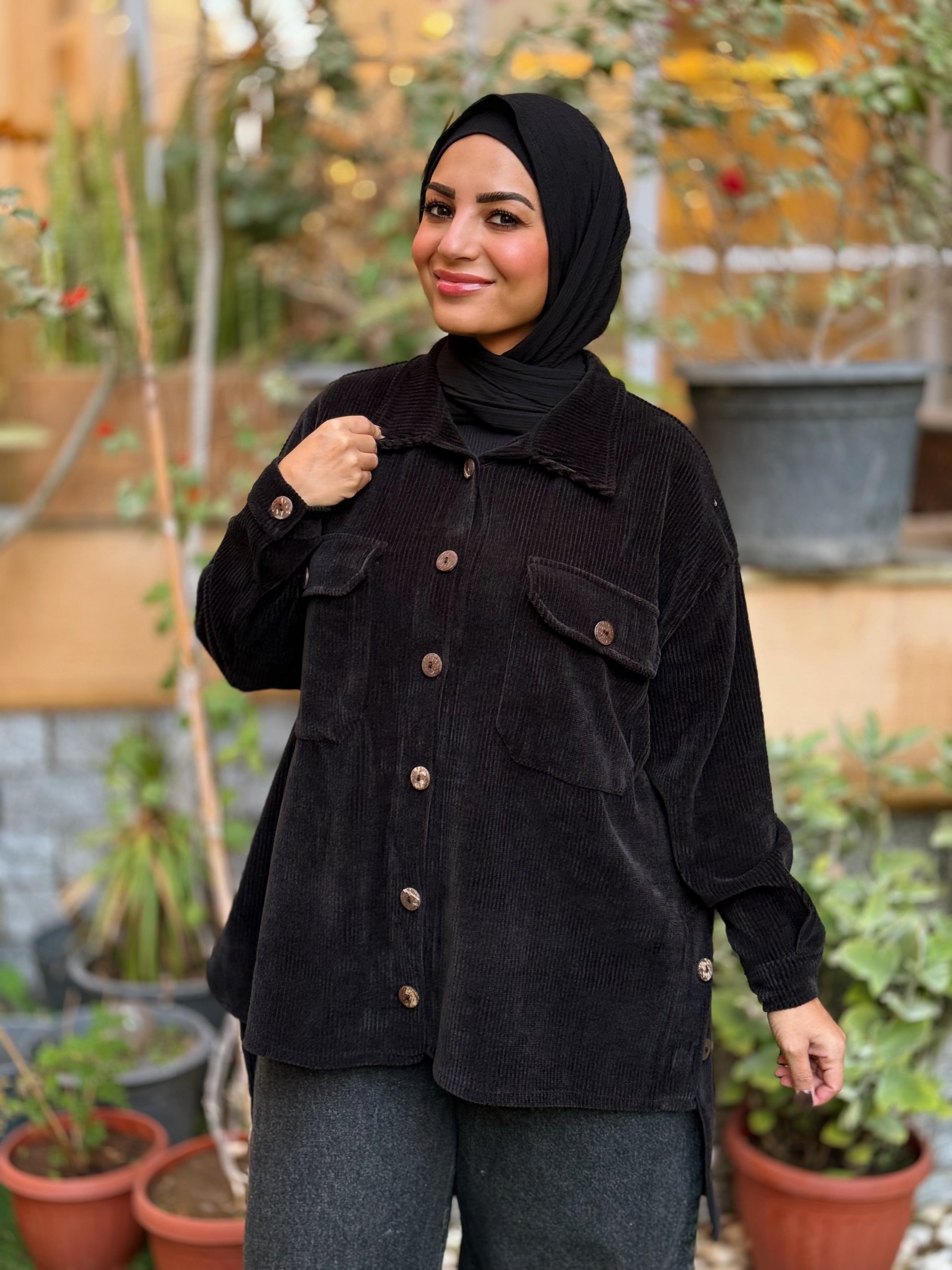 Over-sized Corduroy Shirt- Black