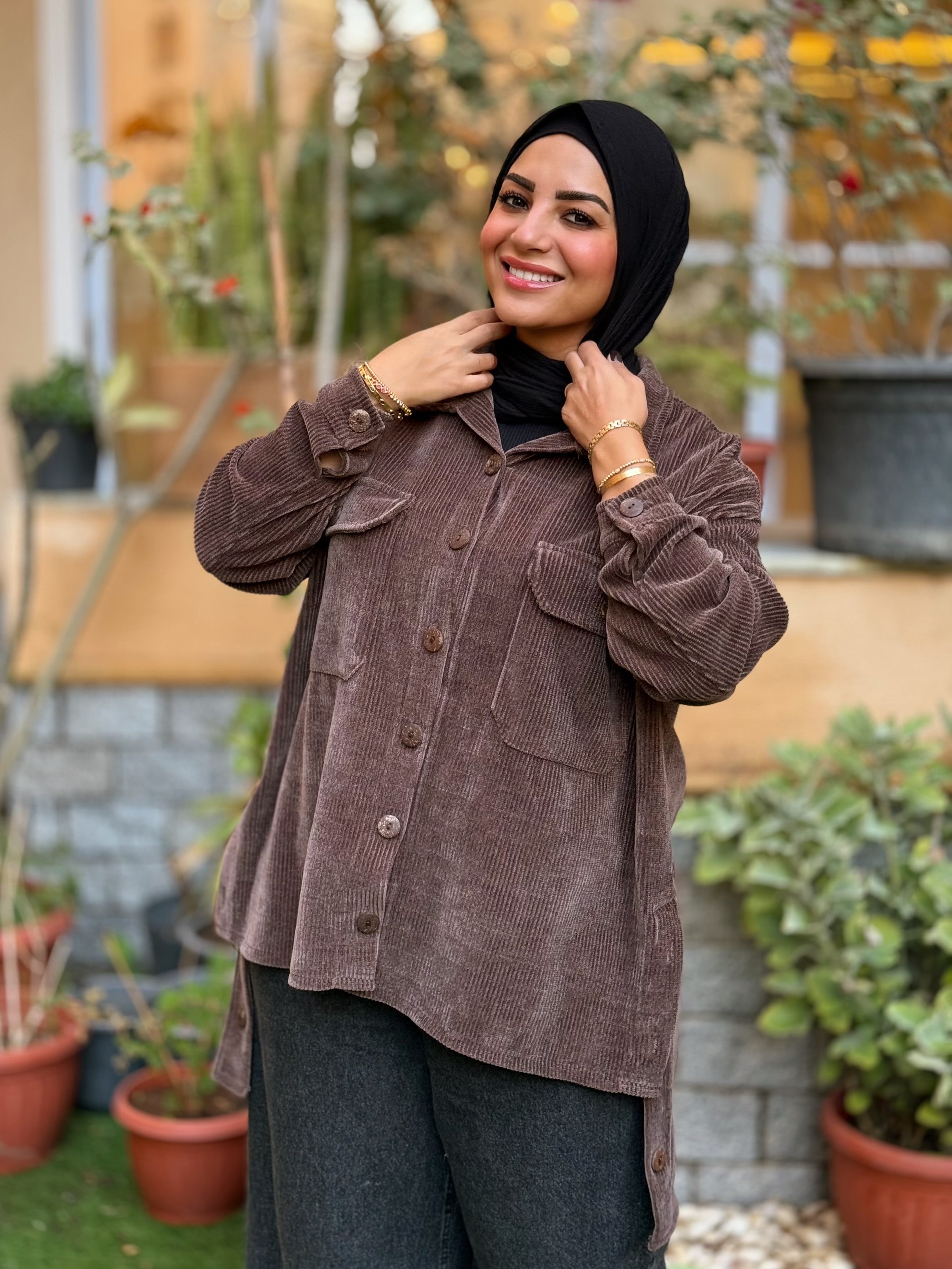 Over-sized Corduroy Shirt - Brown