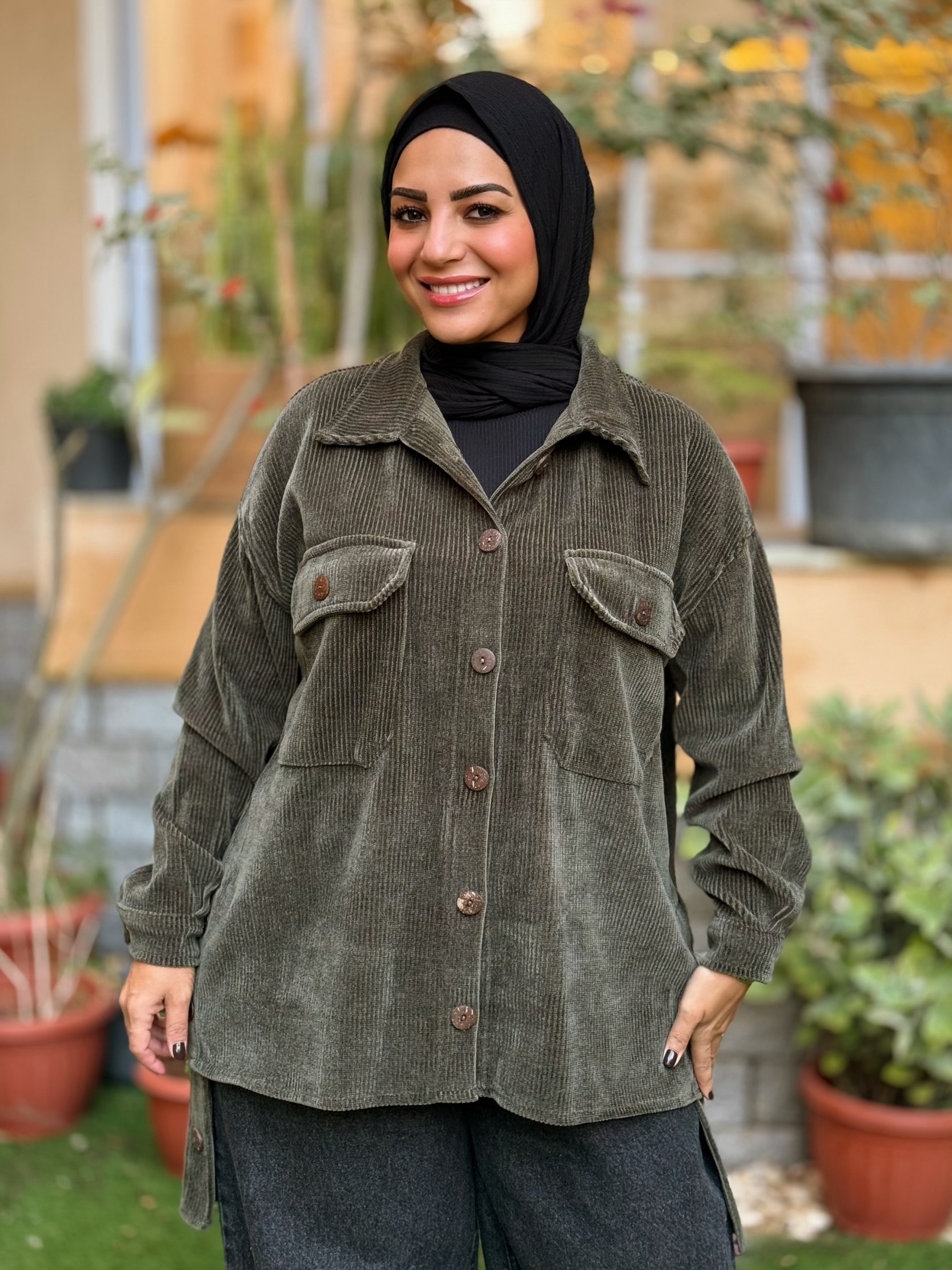 Over-sized Corduroy Shirt - olive