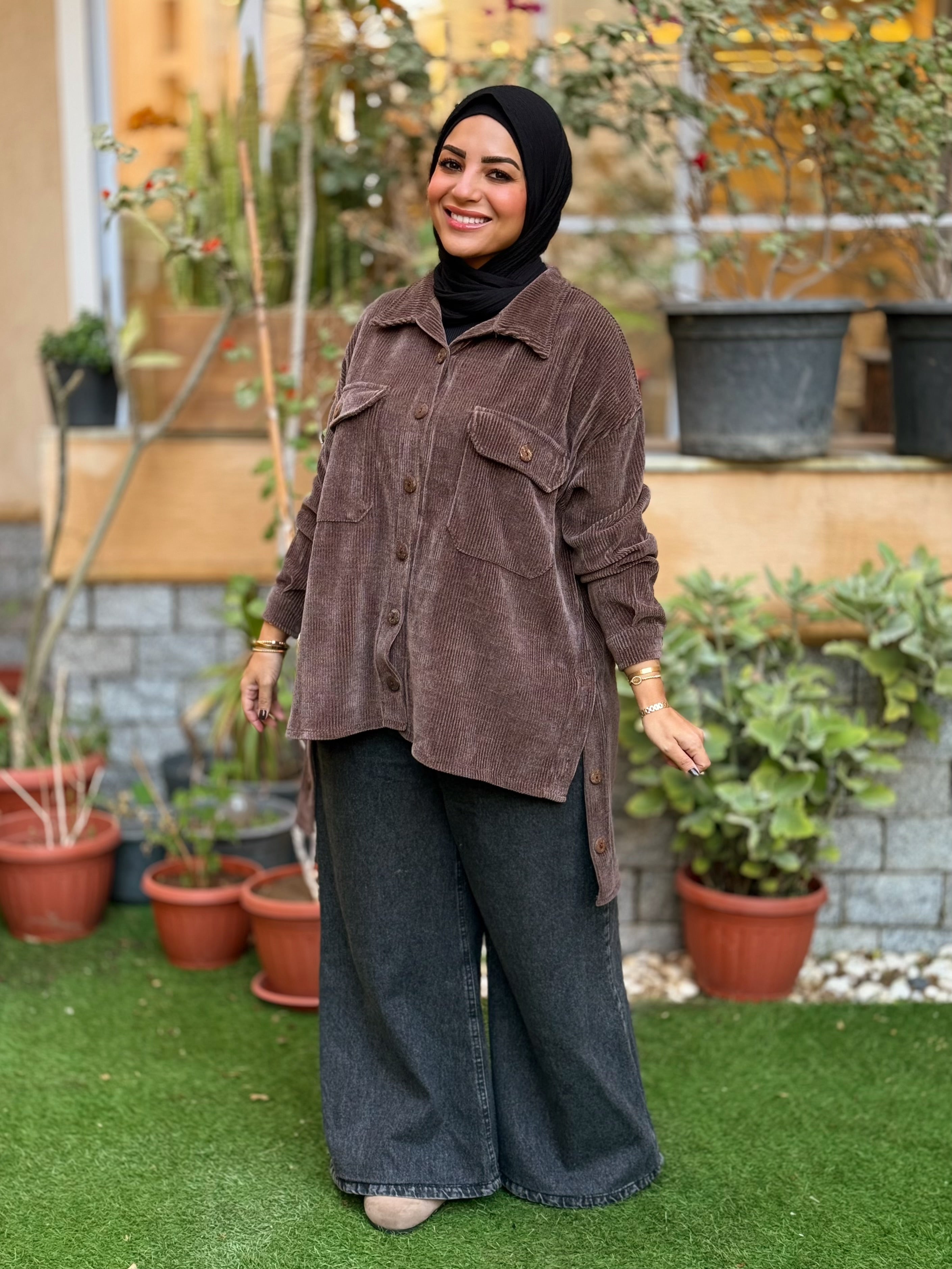 Over-sized Corduroy Shirt - Brown