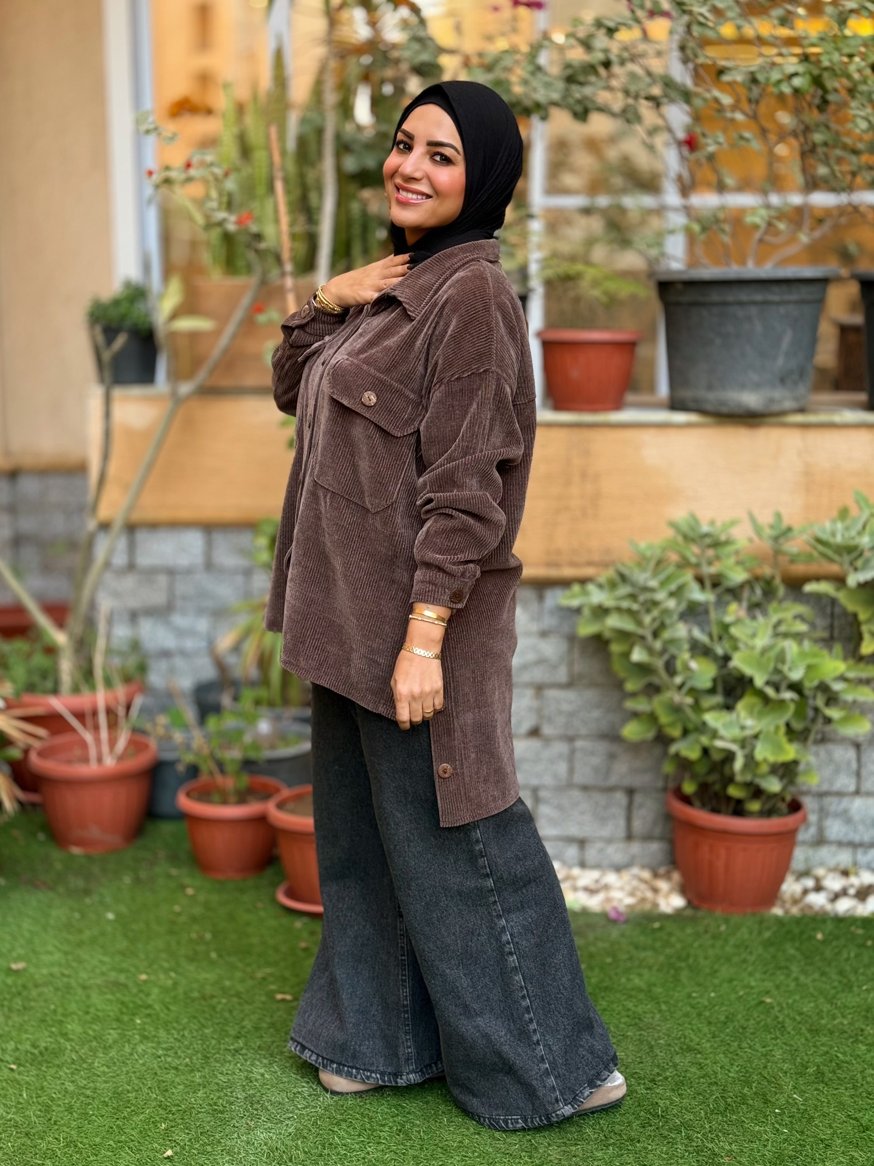 Over-sized Corduroy Shirt - Brown