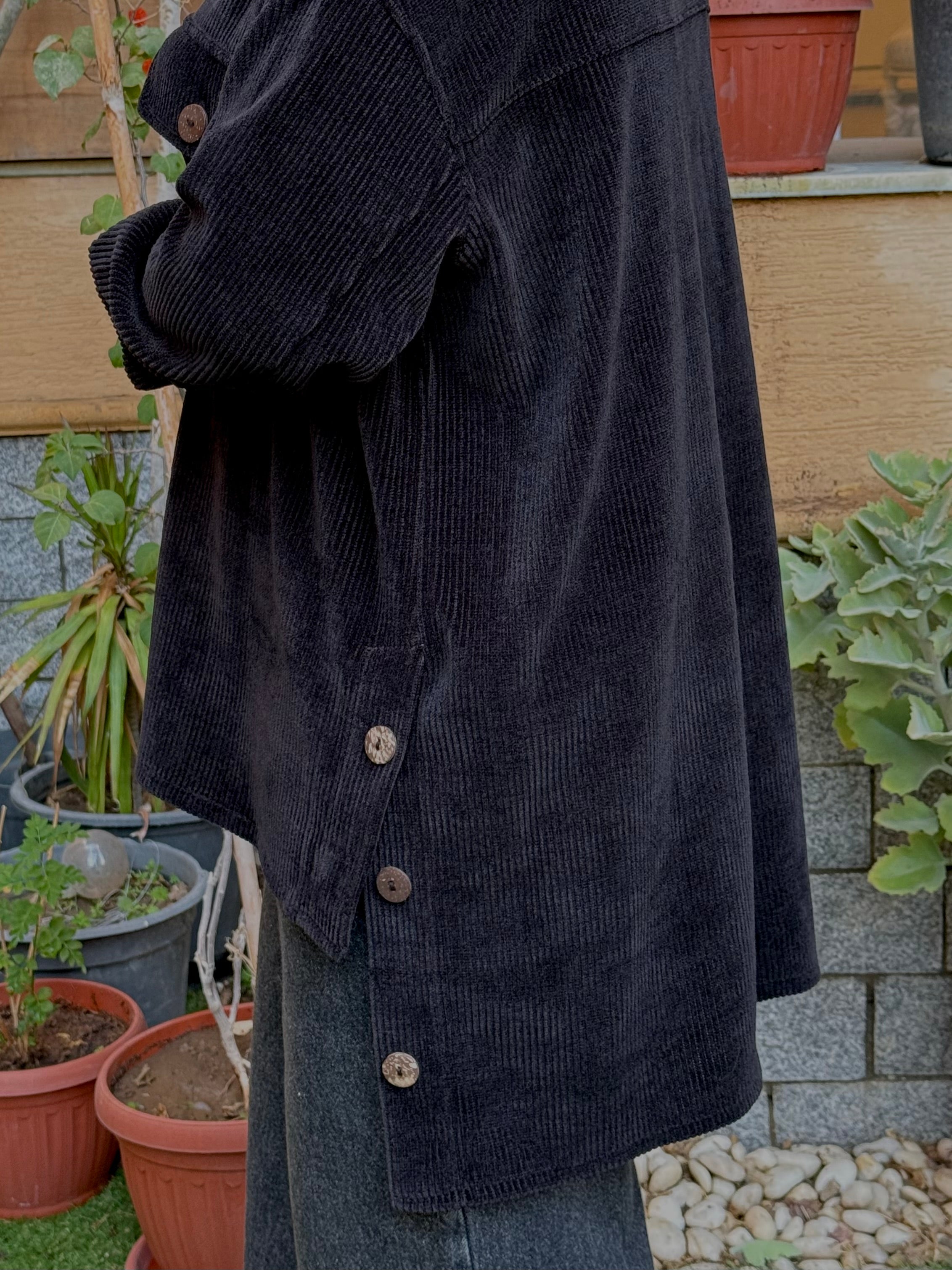 Over-sized Corduroy Shirt- Black