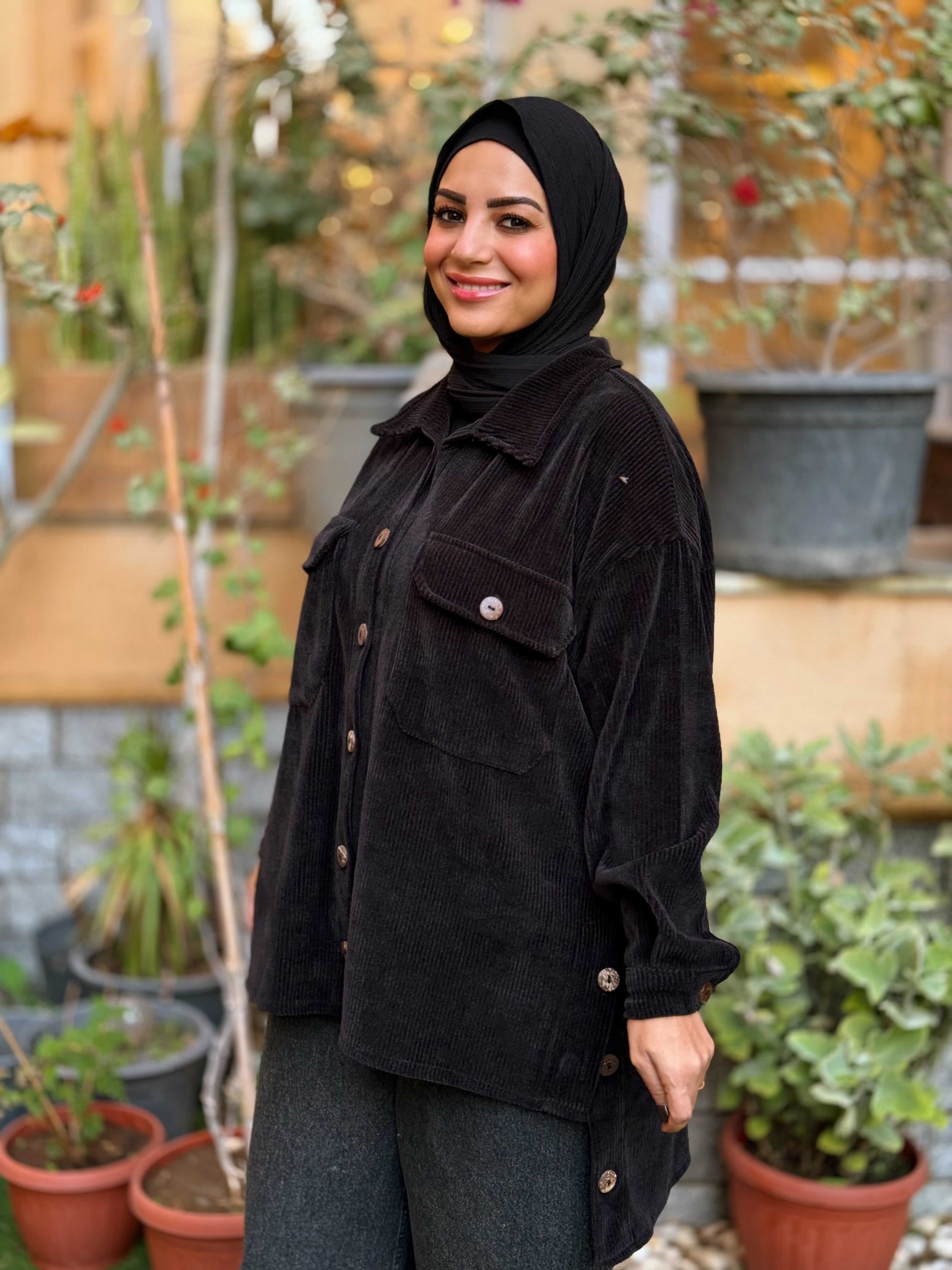 Over-sized Corduroy Shirt- Black