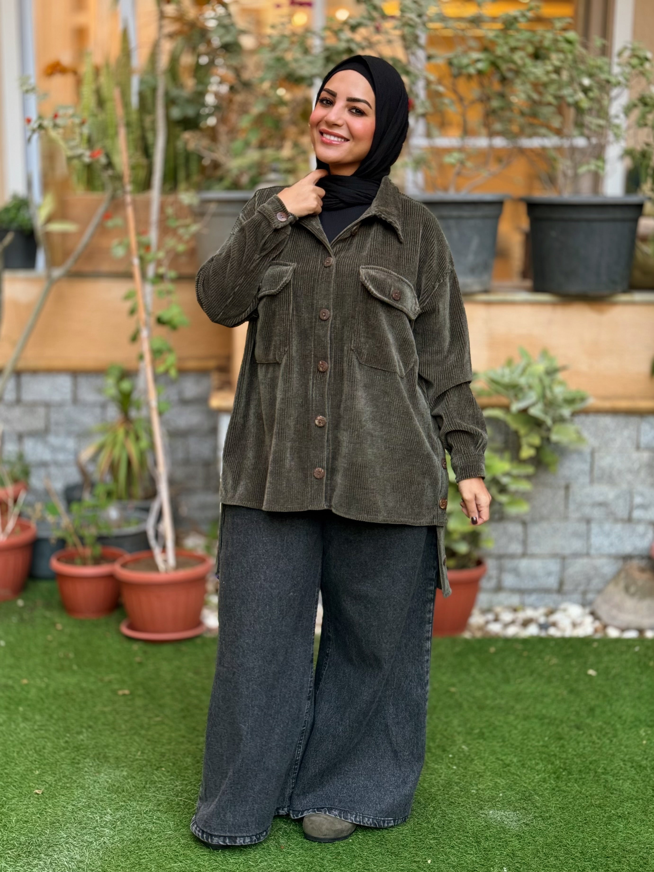 Over-sized Corduroy Shirt - olive
