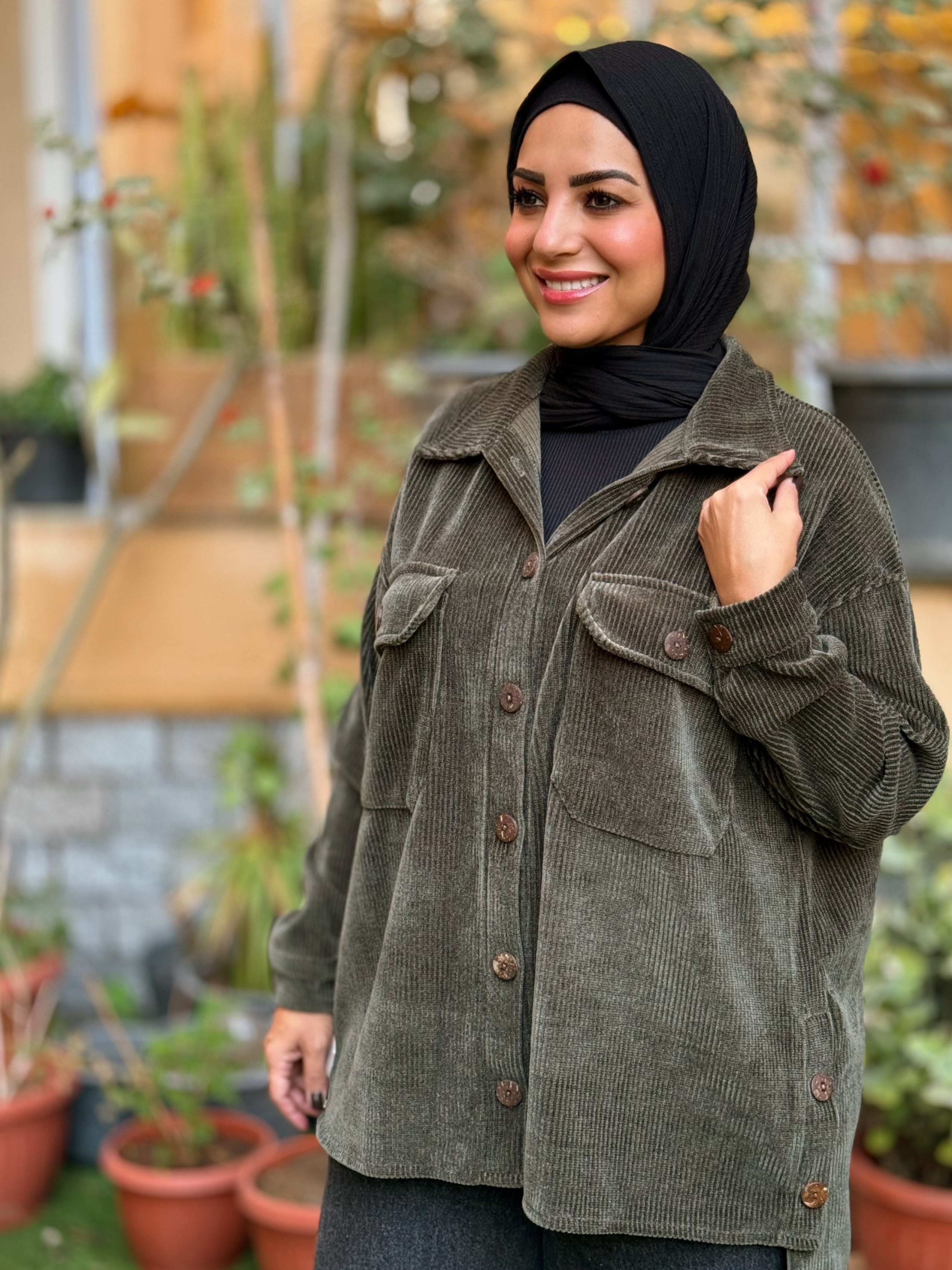 Over-sized Corduroy Shirt - olive