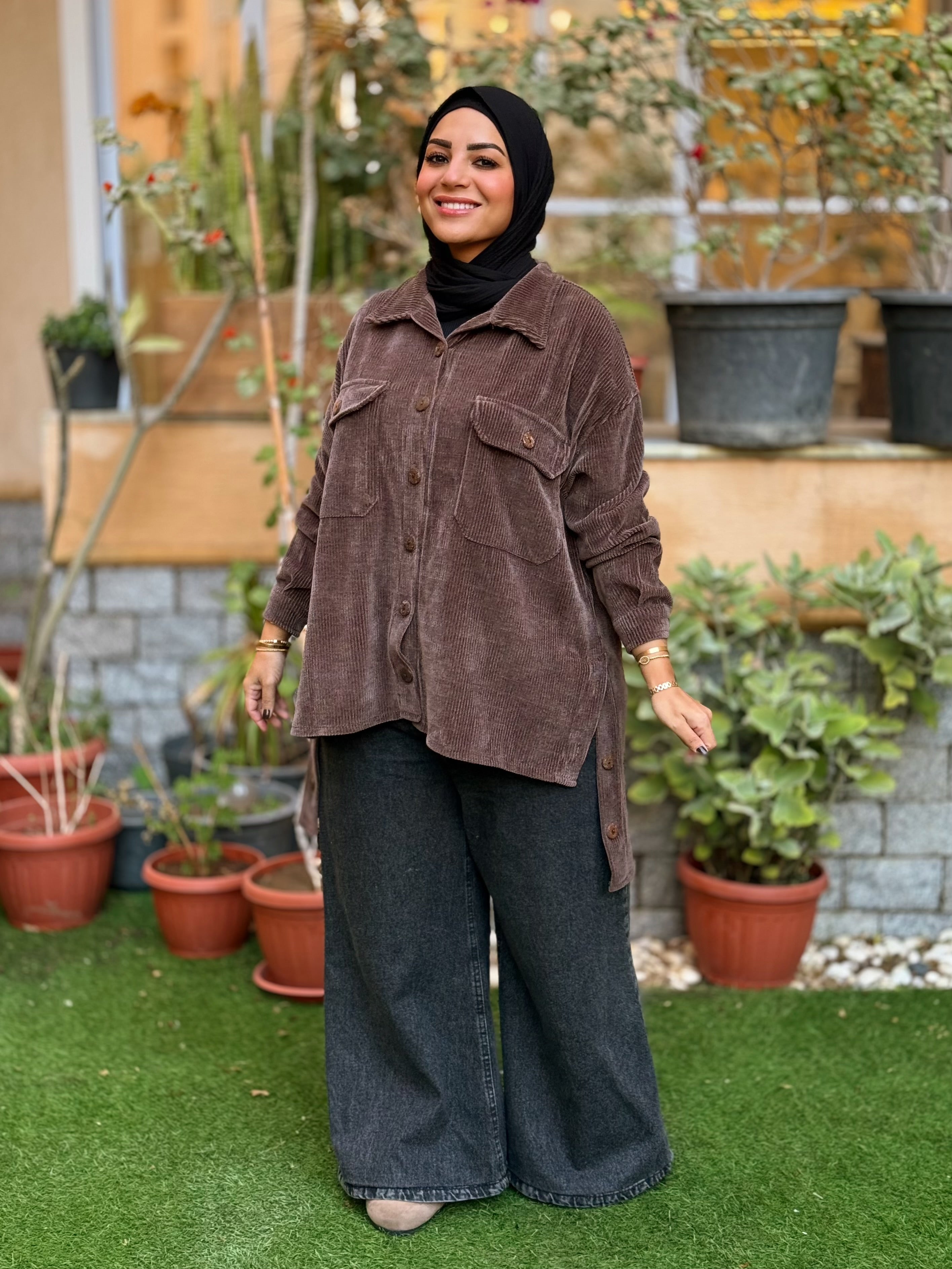 Over-sized Corduroy Shirt - Brown