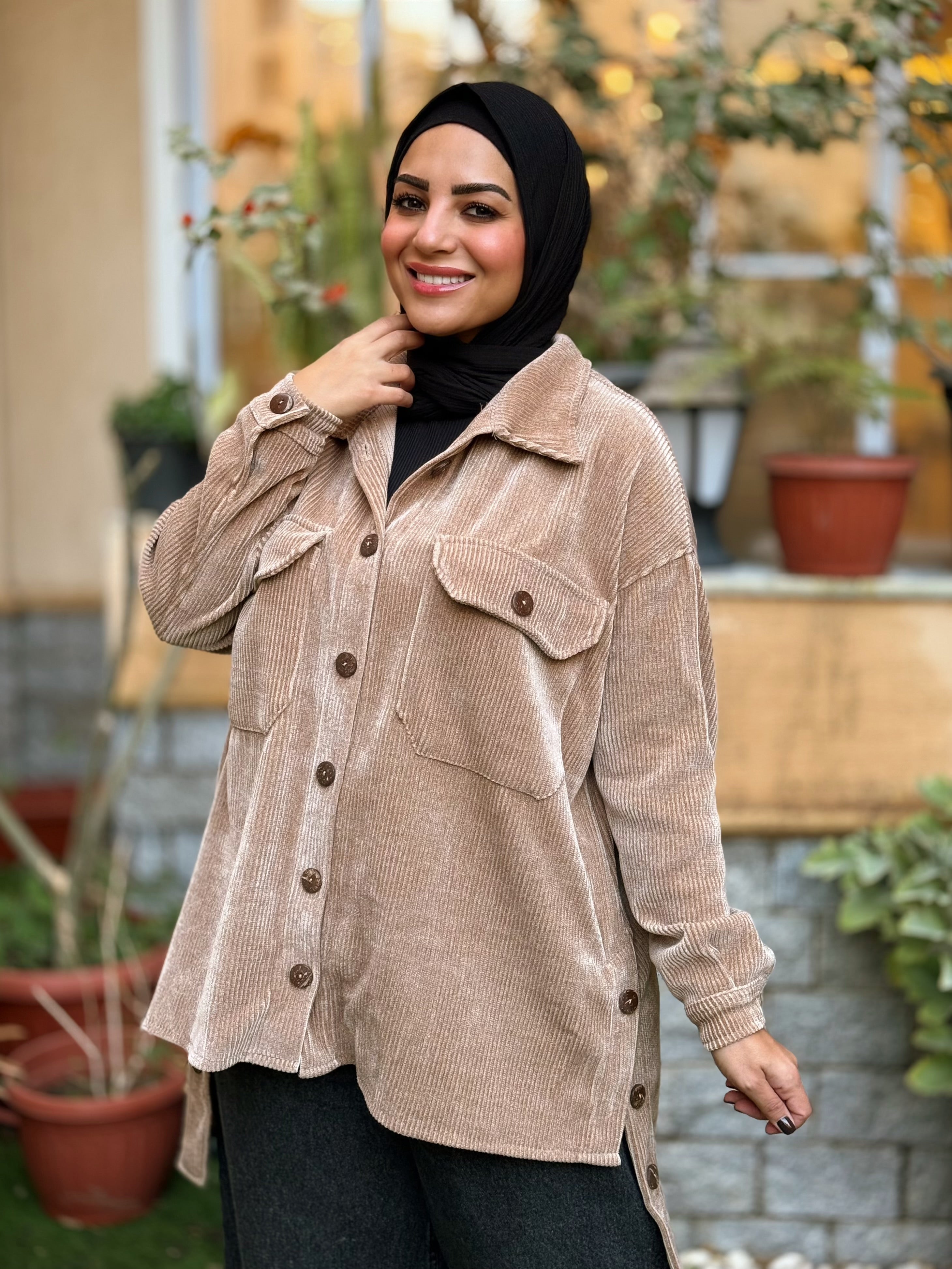 Over-sized Corduroy Shirt - beige