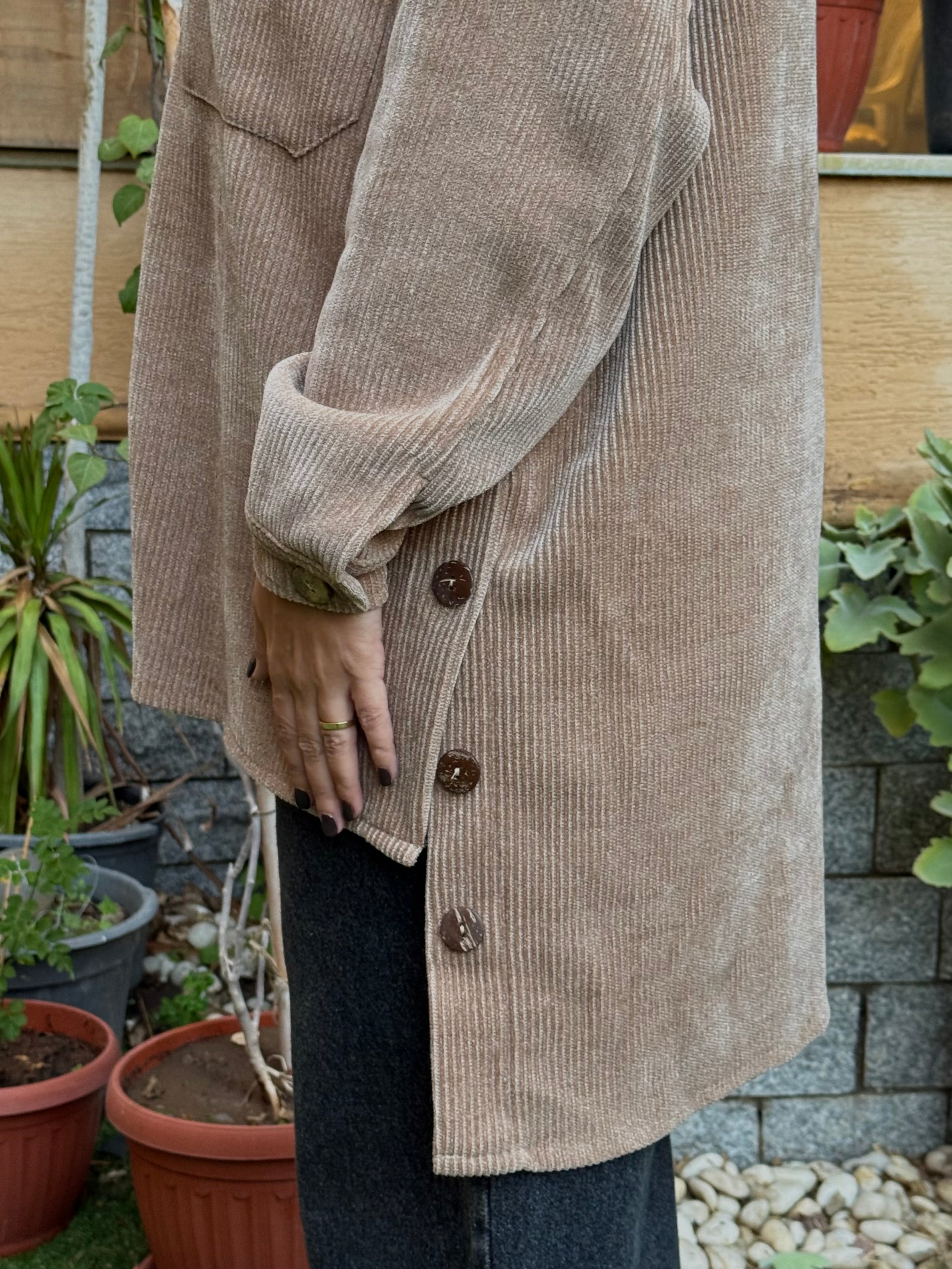 Over-sized Corduroy Shirt - beige