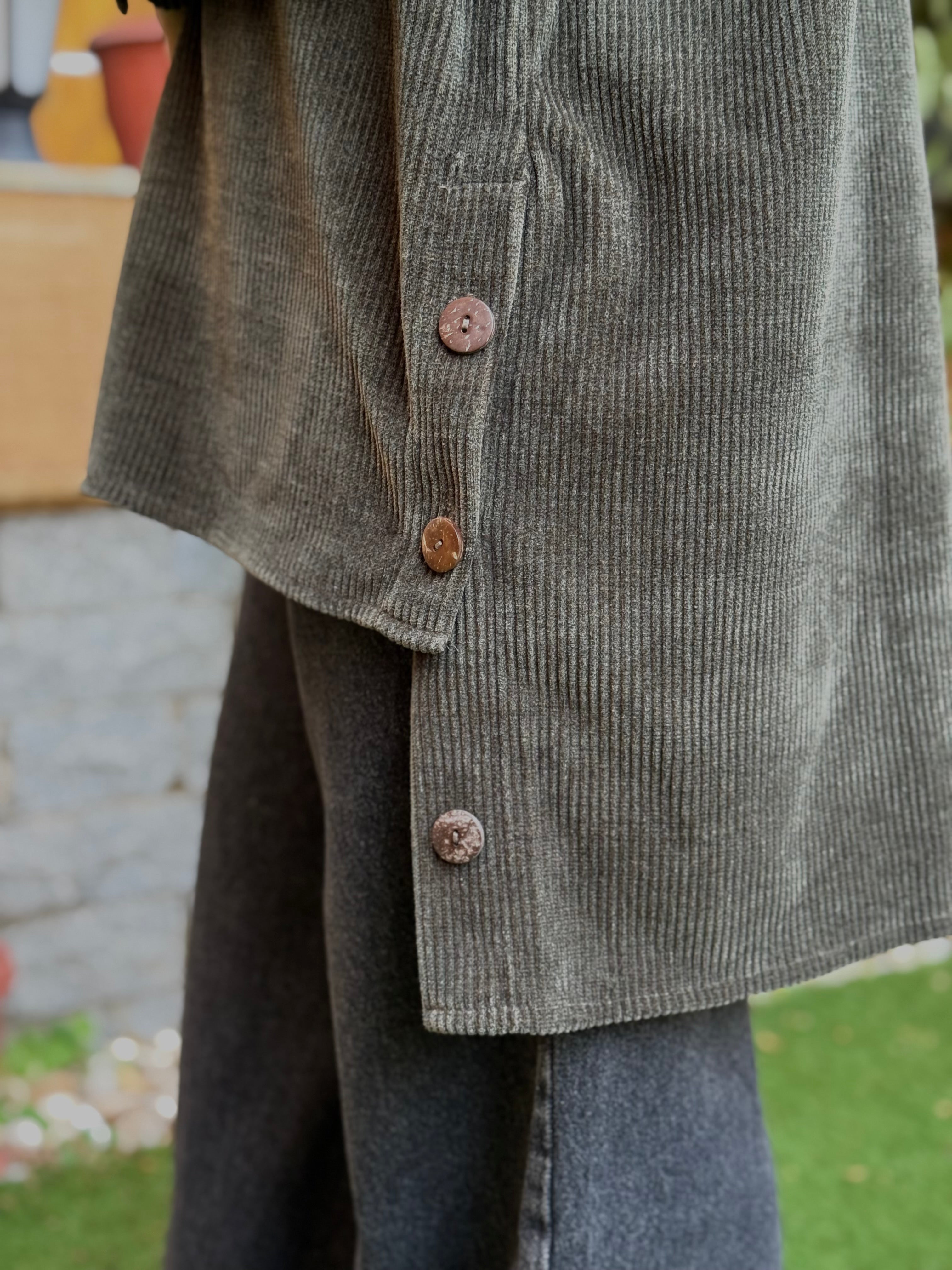 Over-sized Corduroy Shirt - olive