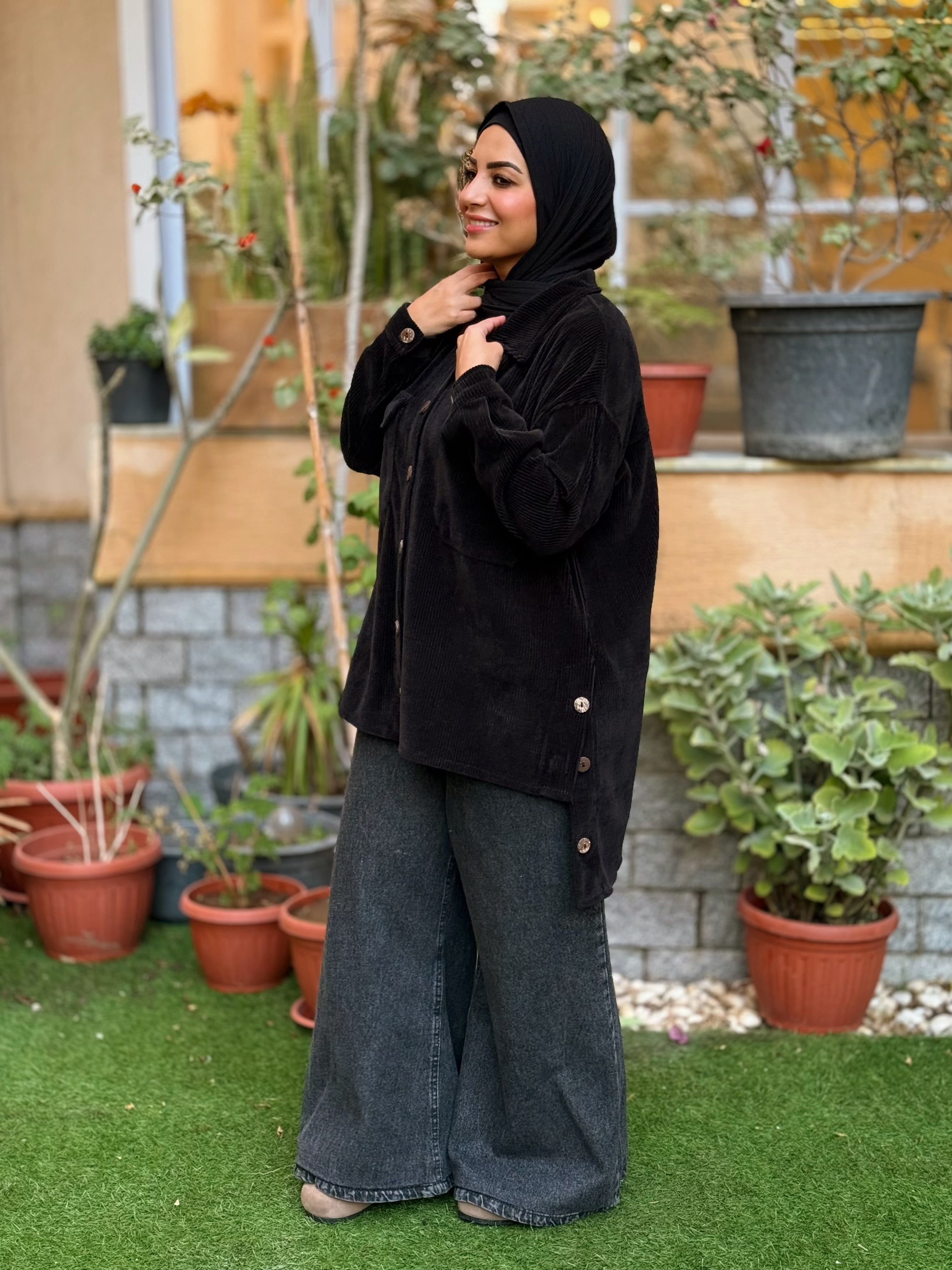 Over-sized Corduroy Shirt- Black