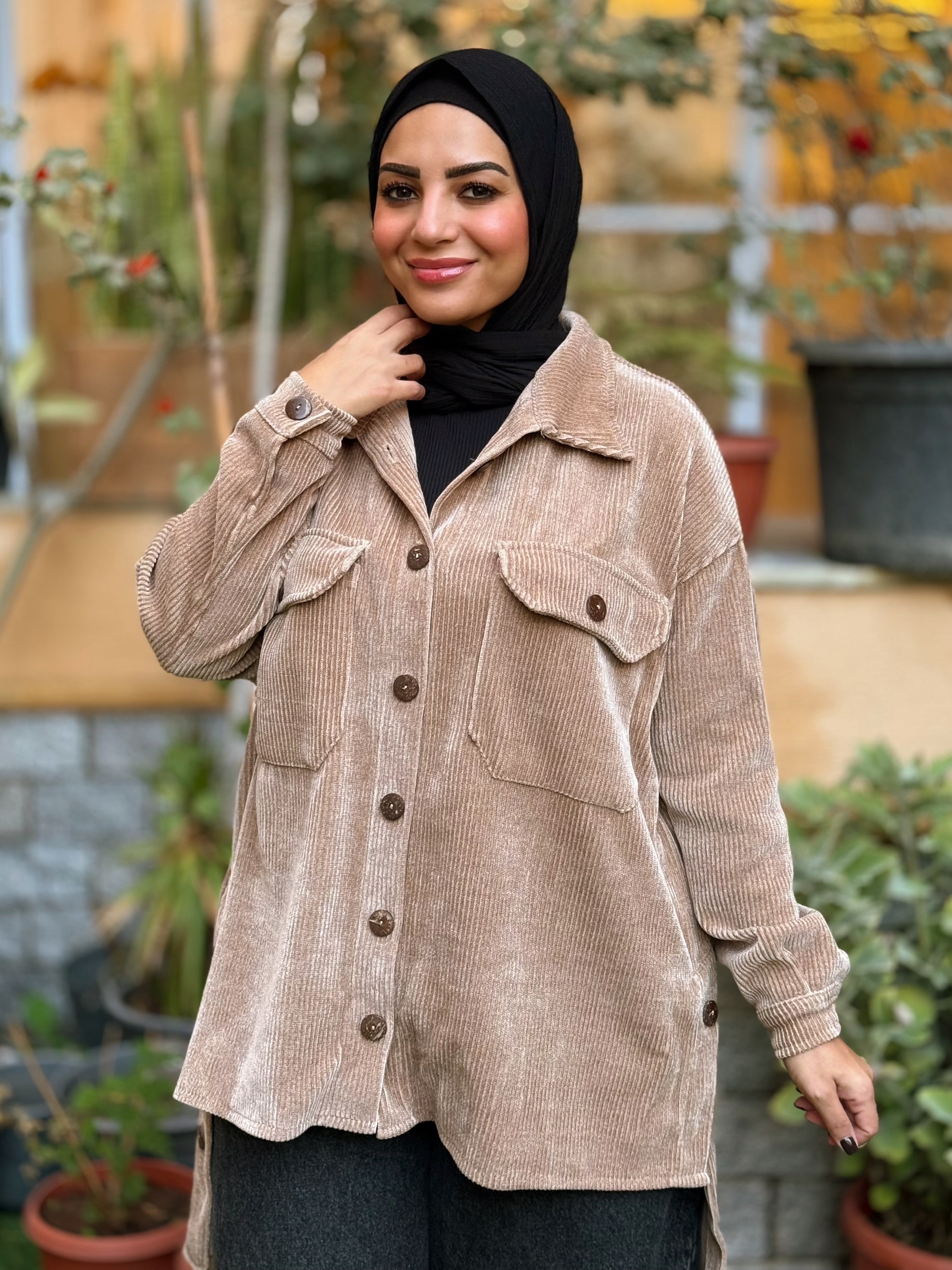 Over-sized Corduroy Shirt - beige