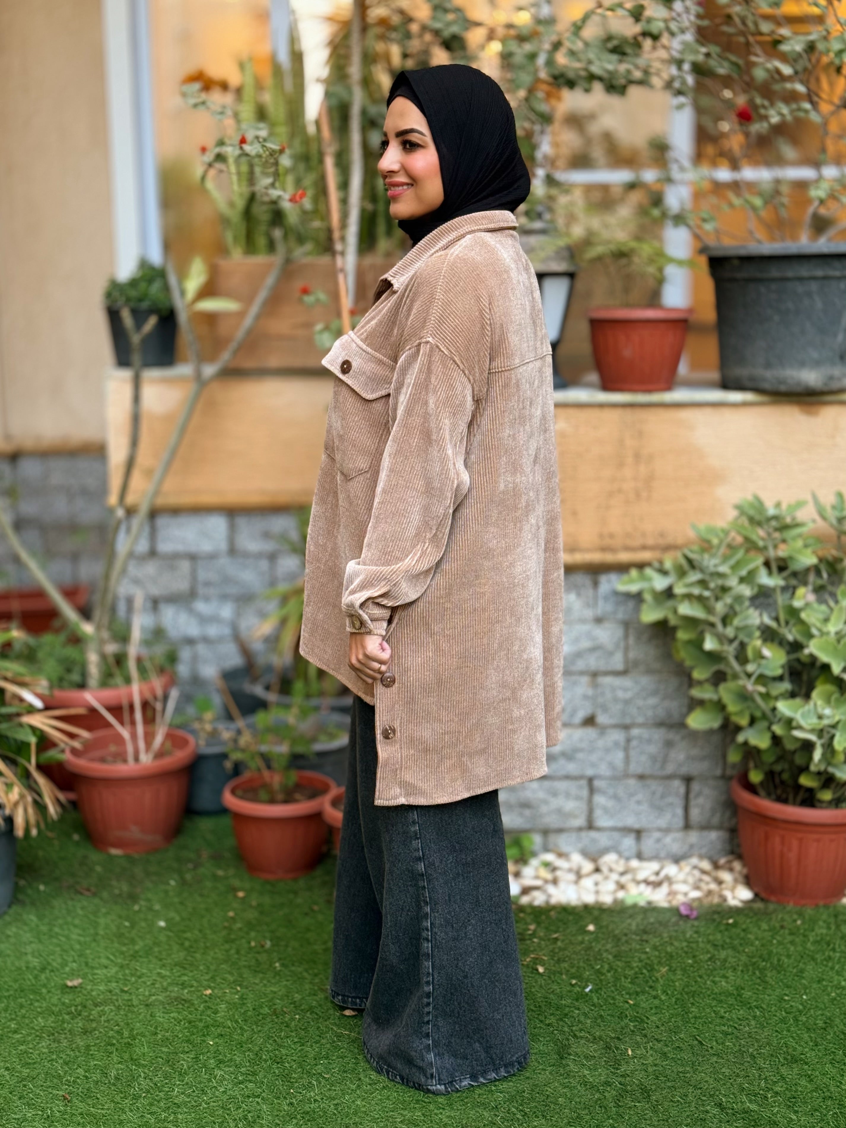 Over-sized Corduroy Shirt - beige