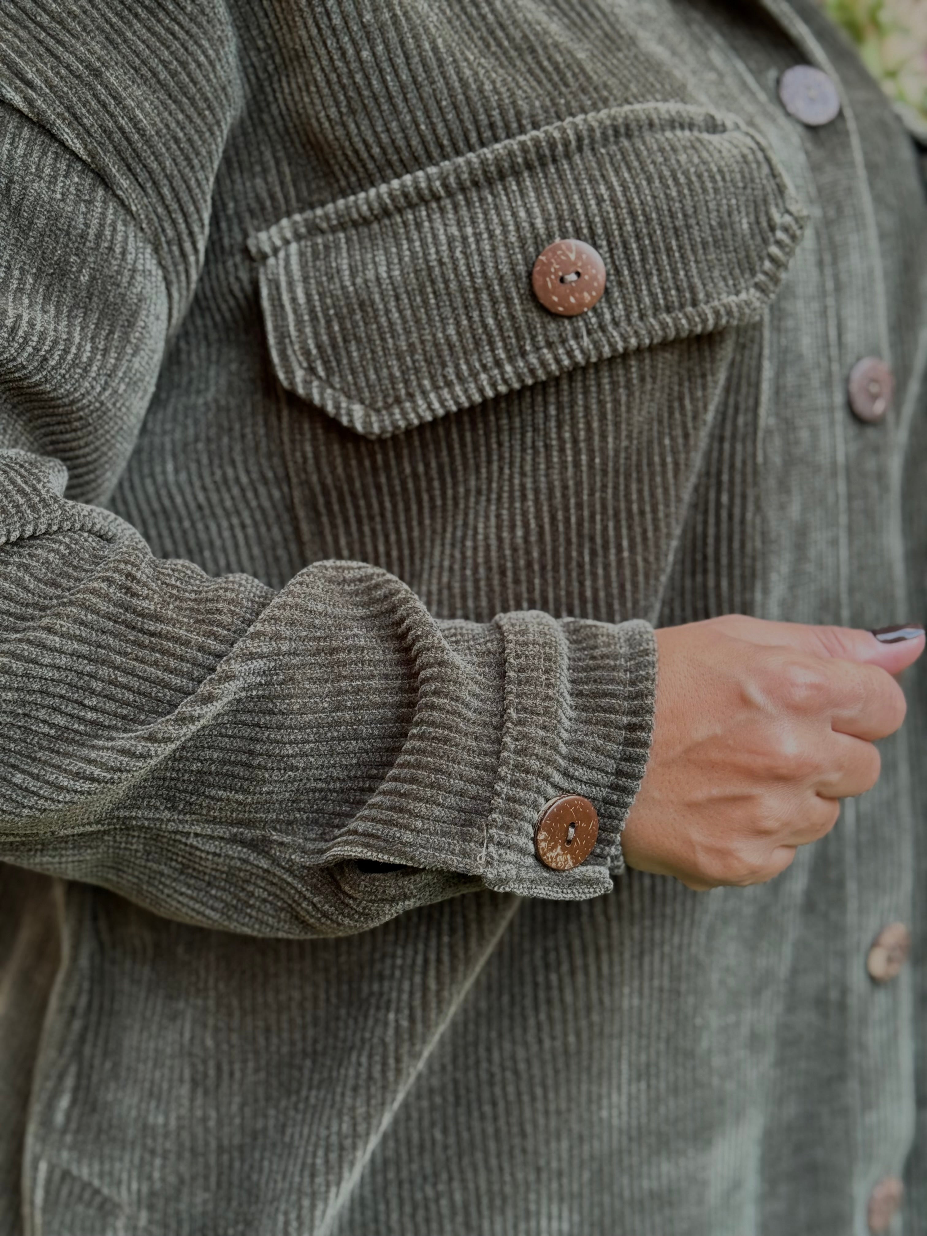 Over-sized Corduroy Shirt - olive
