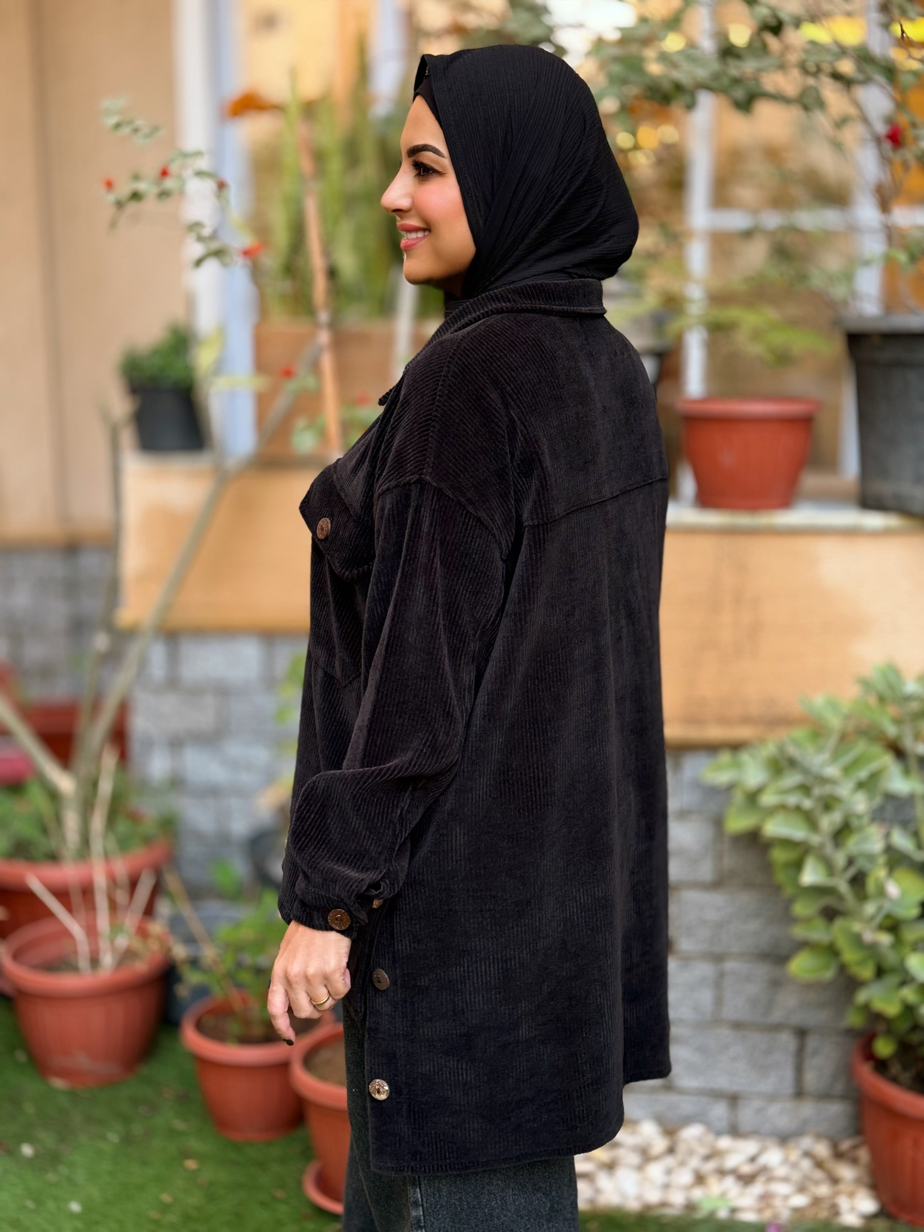 Over-sized Corduroy Shirt- Black