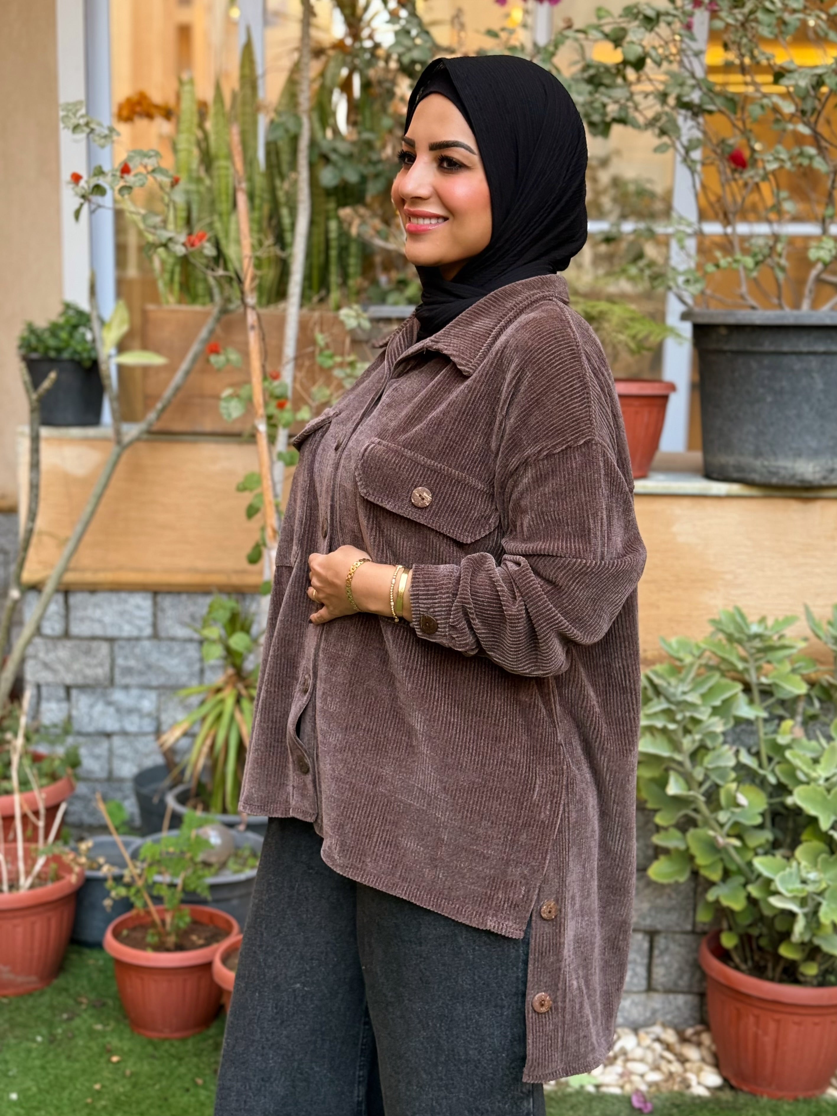 Over-sized Corduroy Shirt - Brown