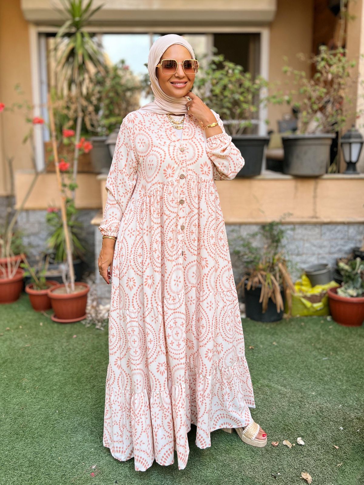 Patterned Maxi Dress- Burnt Orange