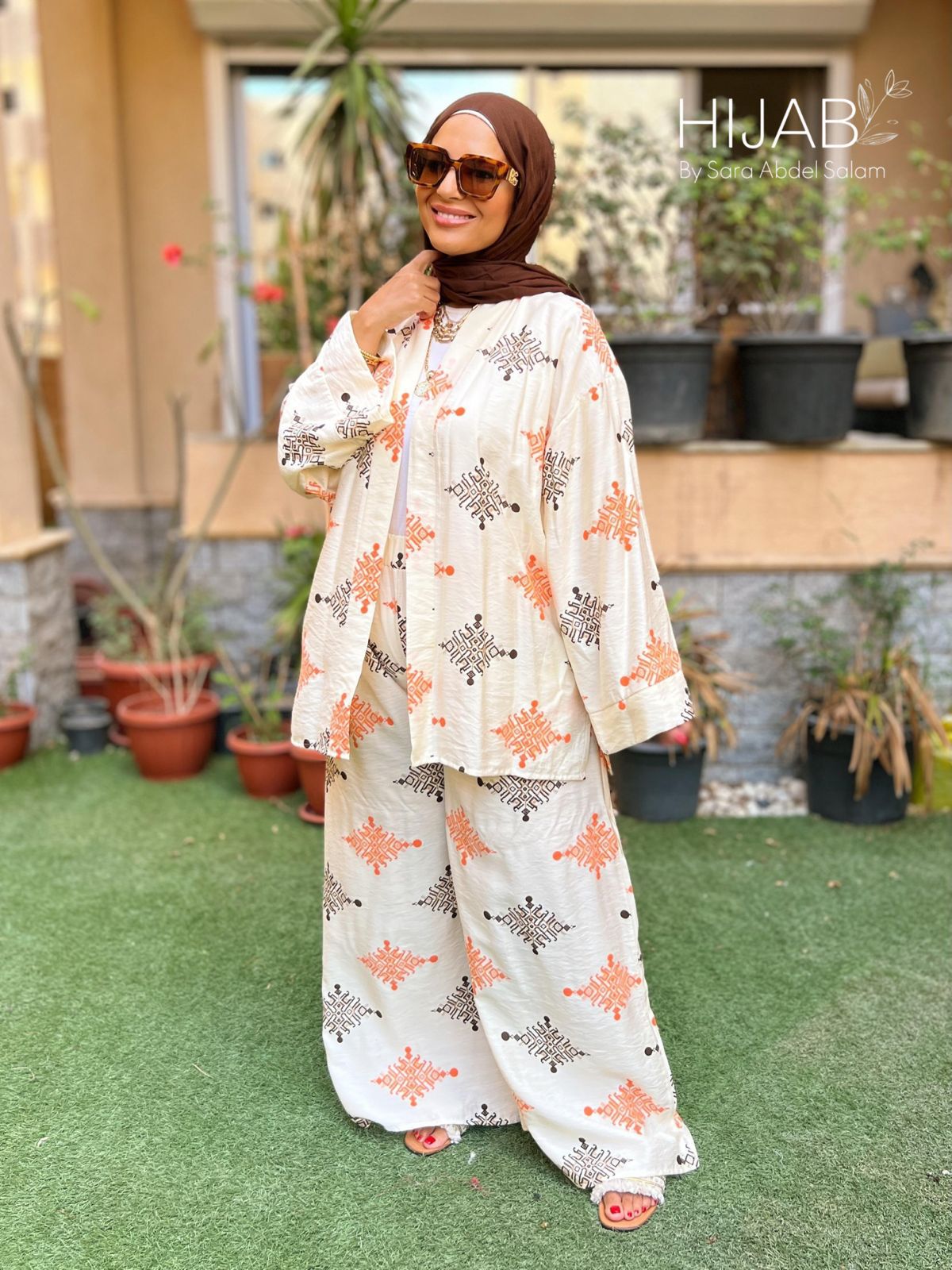 Patterned Linen Set - Beige