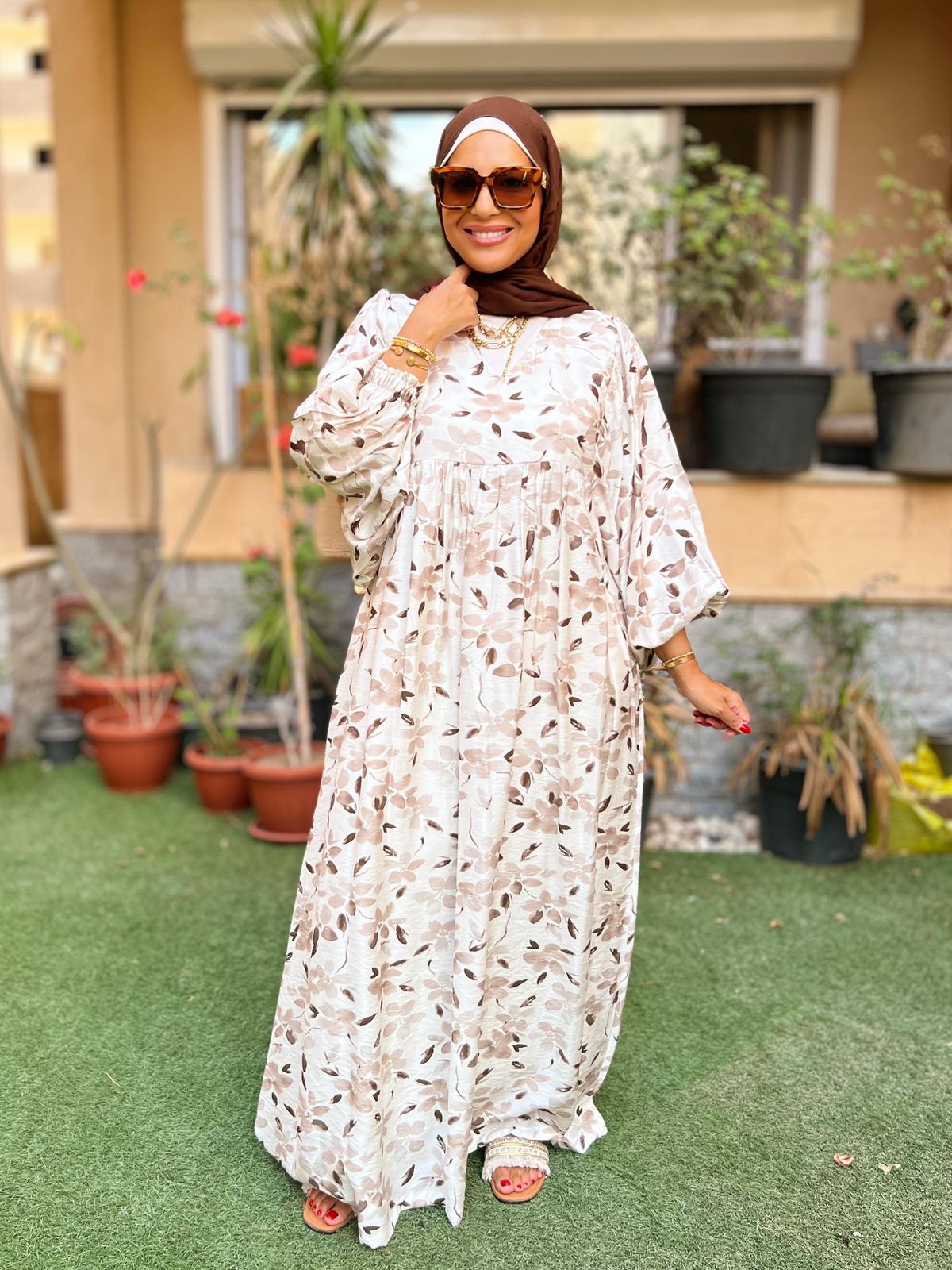 Floral Linen Dress Chocolate