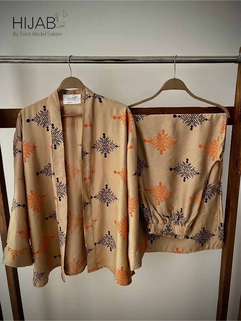 Patterned Linen Set - Cafe