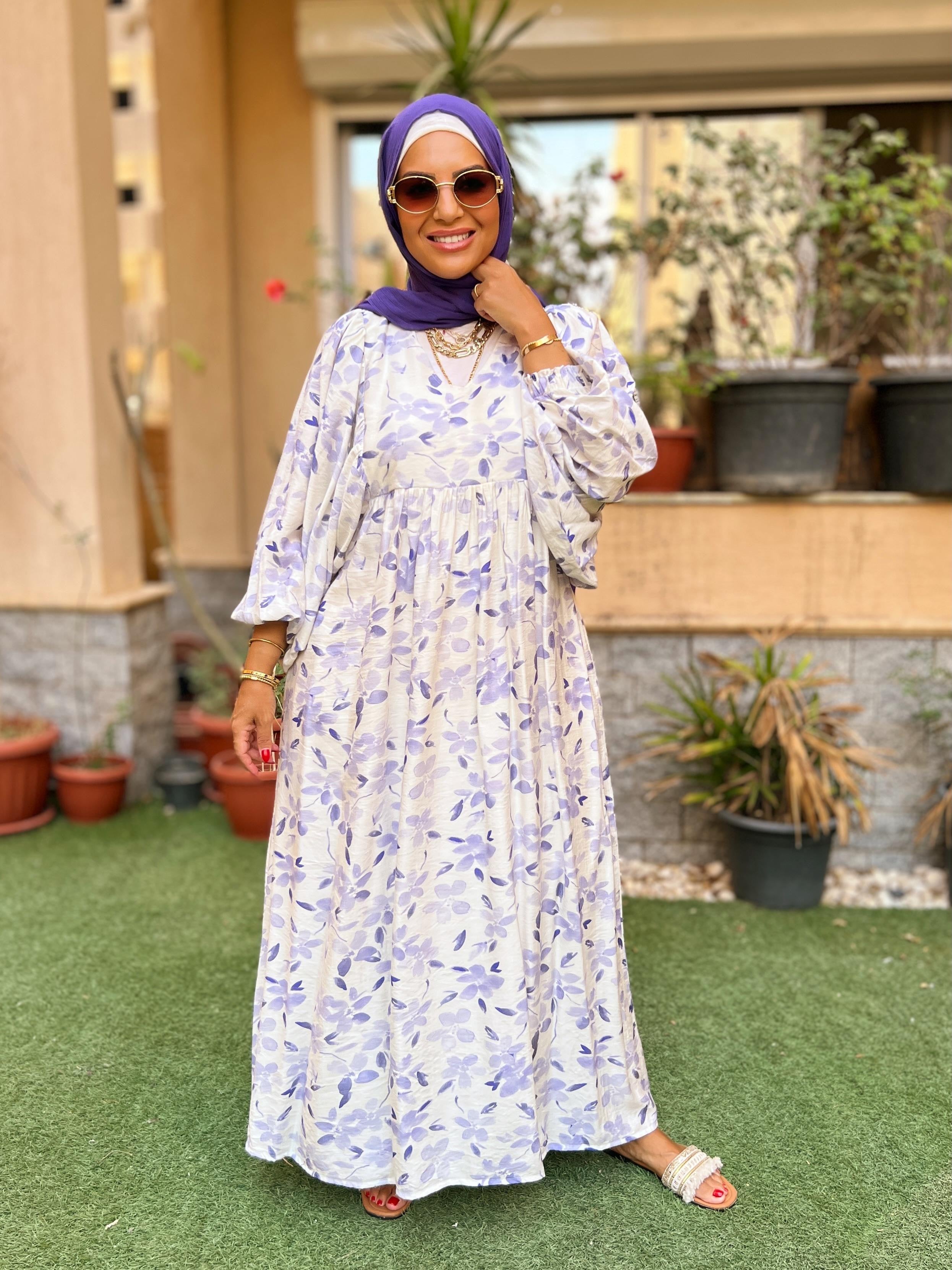 Floral Linen Dress- Lavender