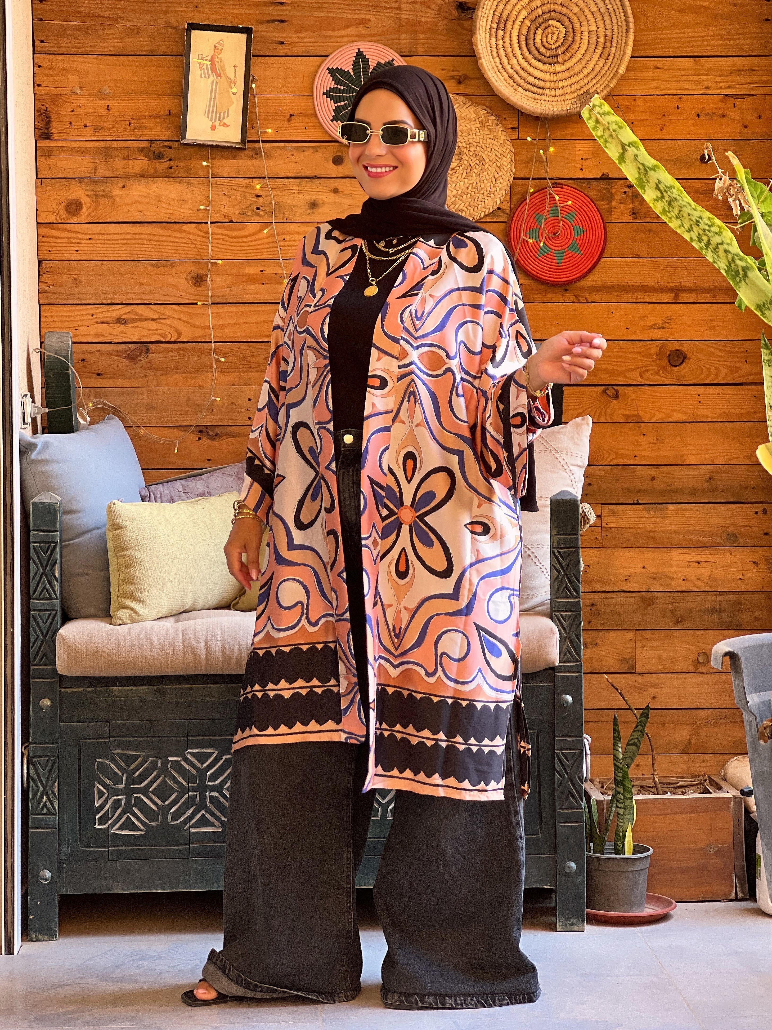 Flower kimono - Blue and beige 