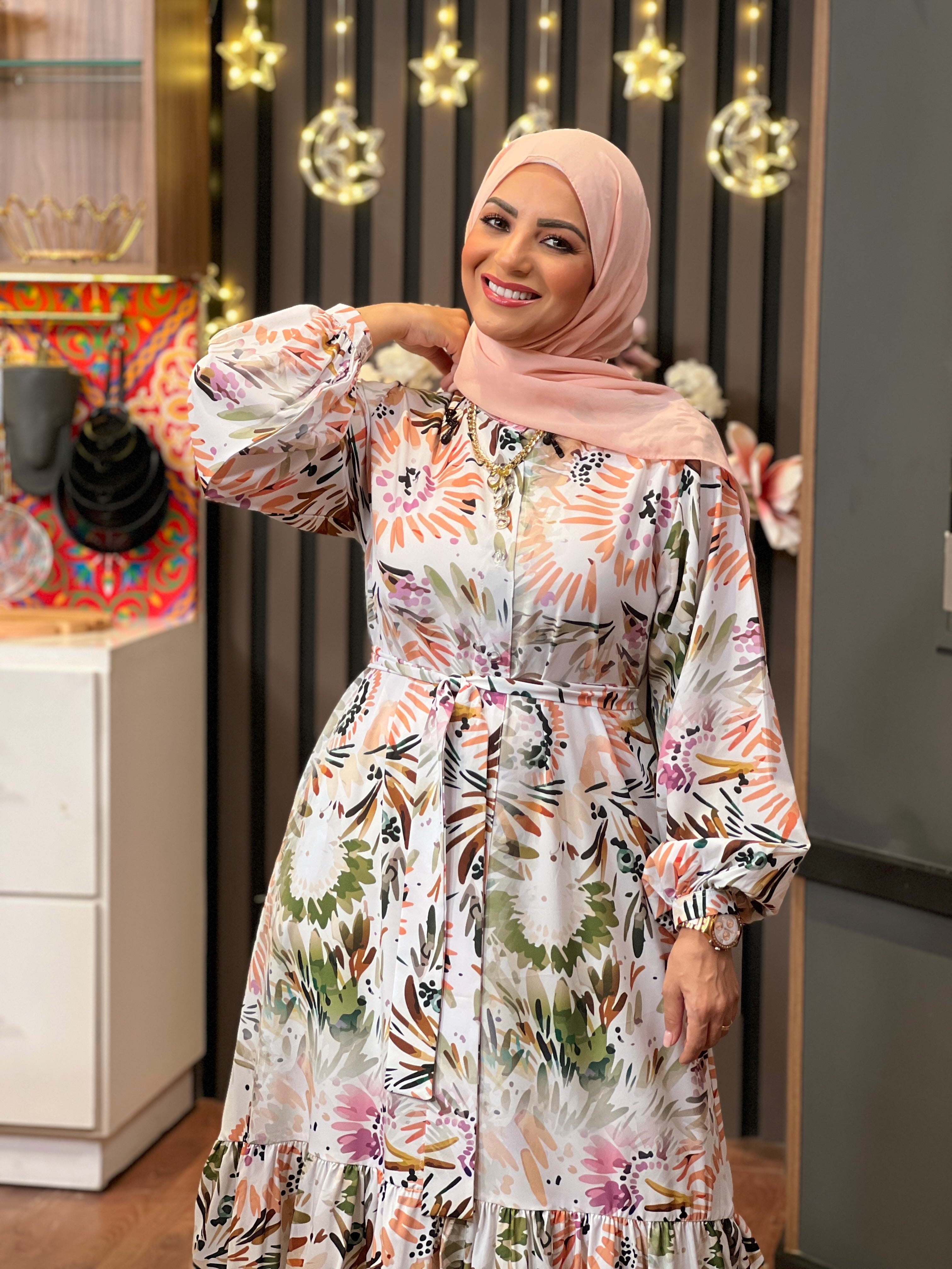 Soft Printed Dress Olive & Orange