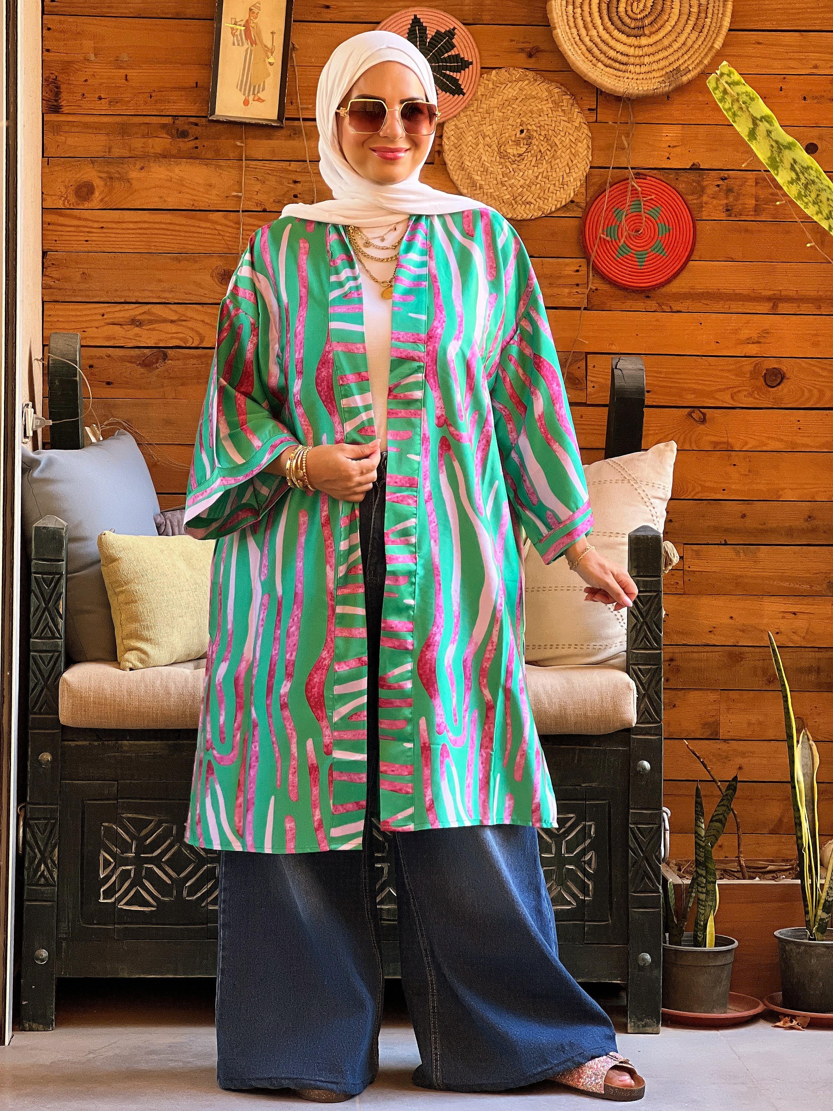 Zibra kimono - Turquoise and fuchsia 