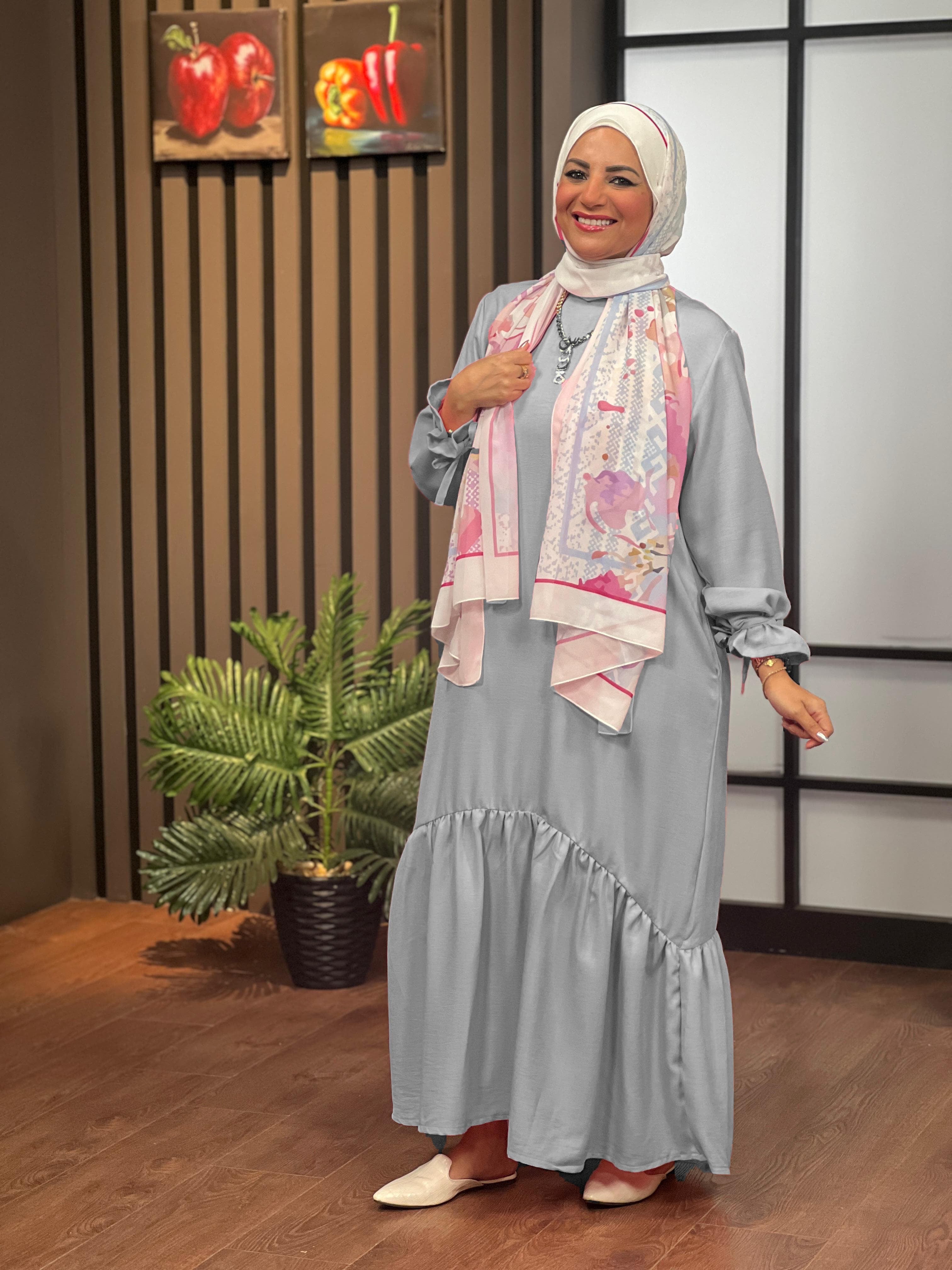 Ribboned Linen Dress - Gray