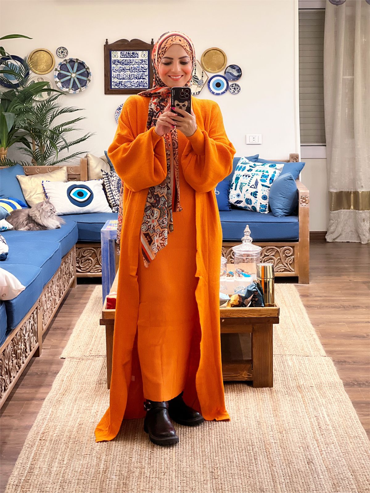 Knitted High-cool Plain Basic Dress - Orange