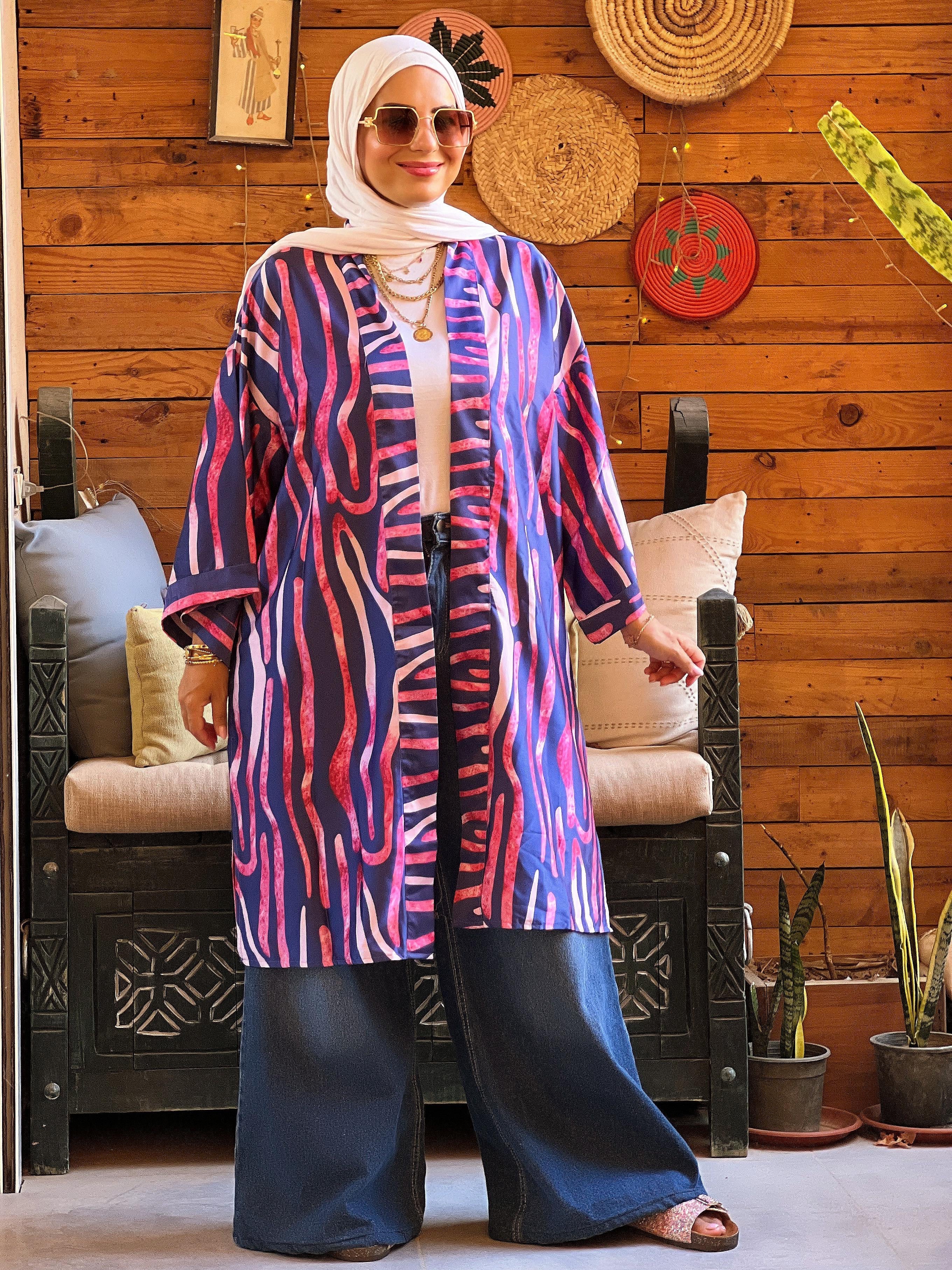 Zibra kimono - Blue and Fuchsia 