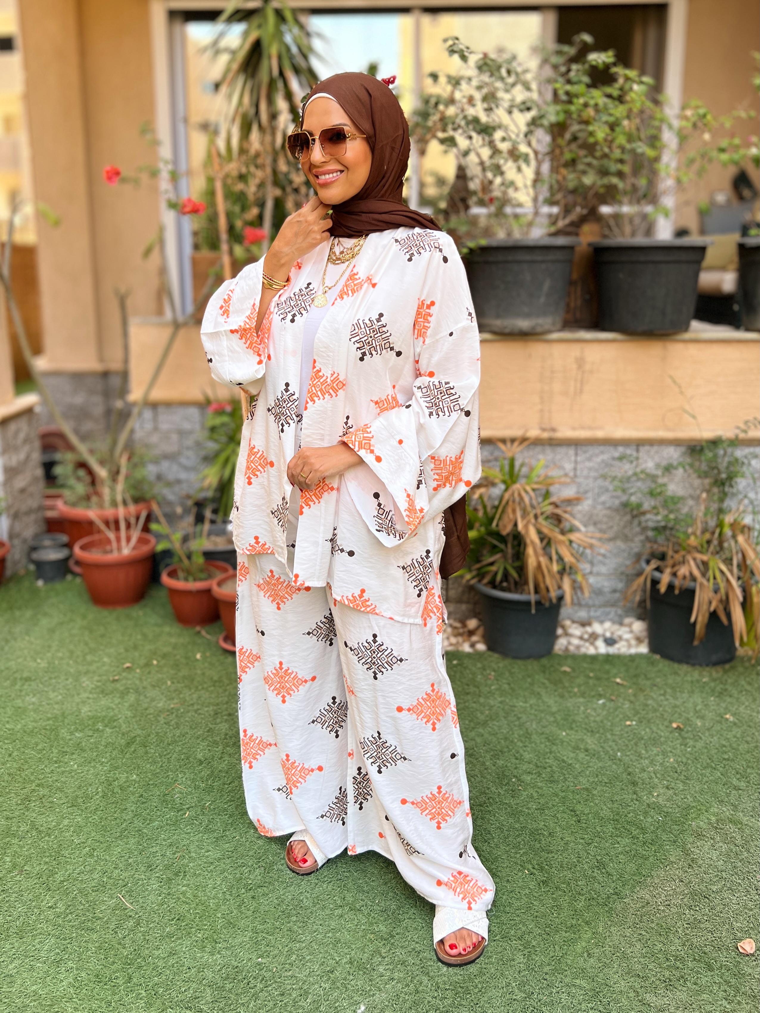 Patterned Linen Set - White