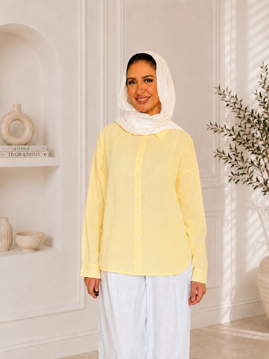 Strass Linen Shirt-Yellow