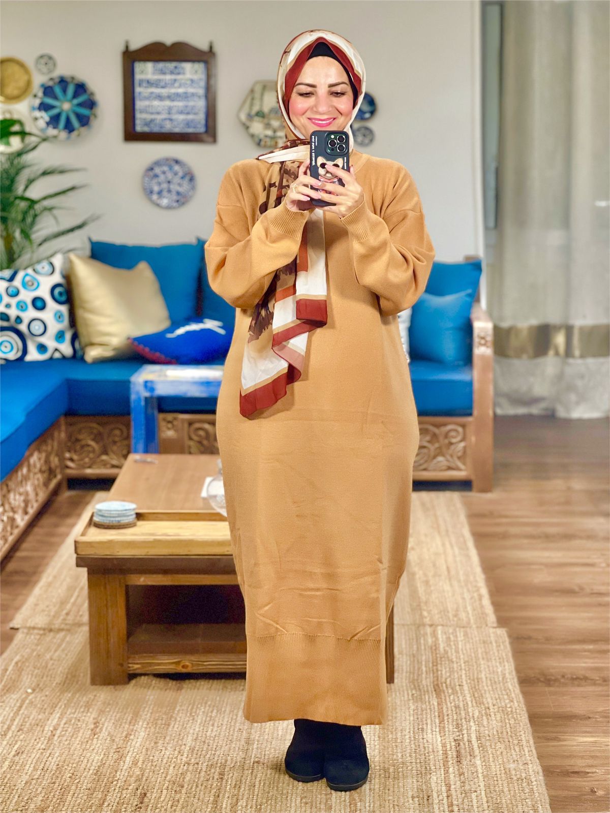 Knitted Oversized Dress - Camel Brown