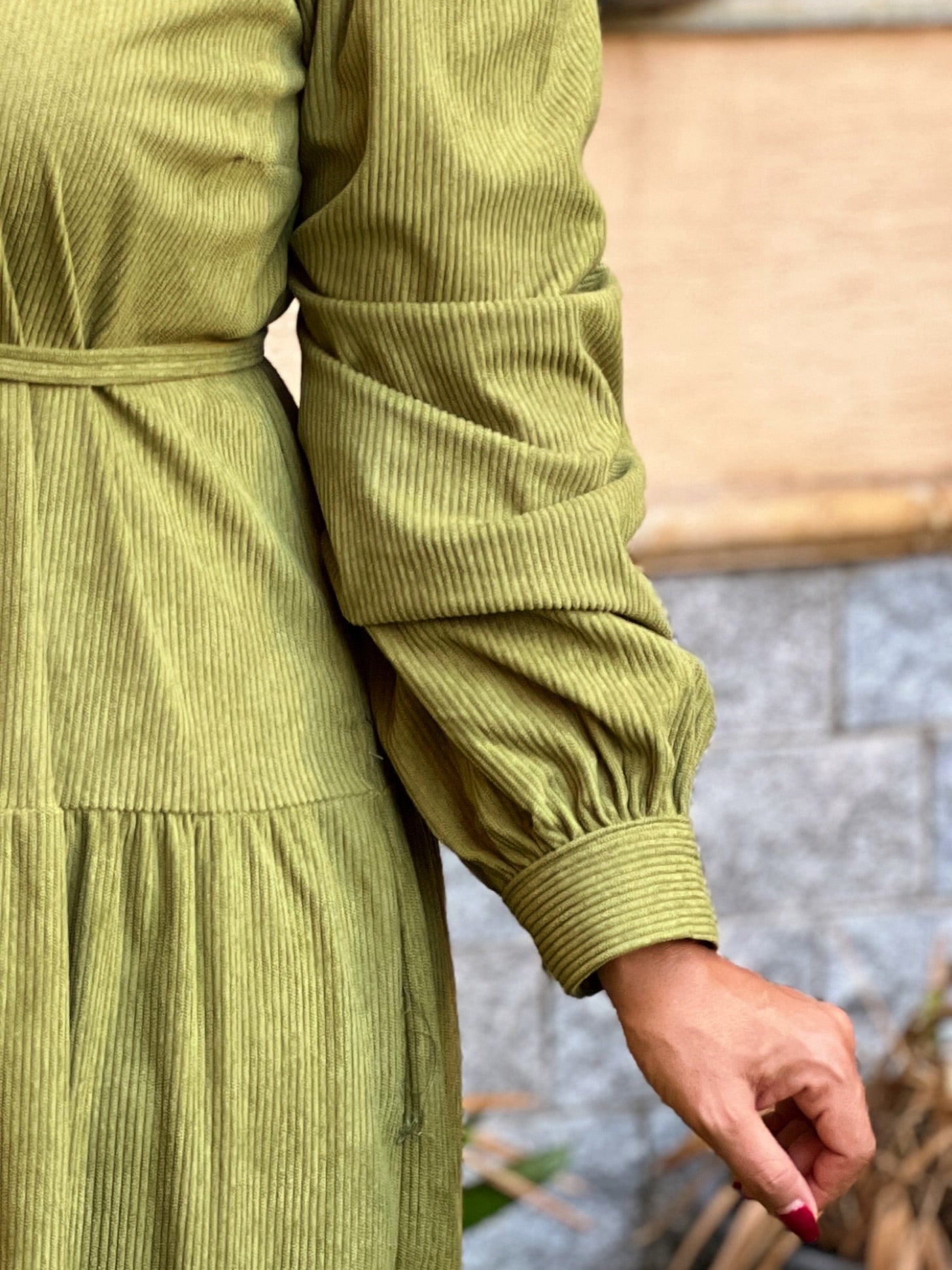 Belted Corduroy Dress Kiwi