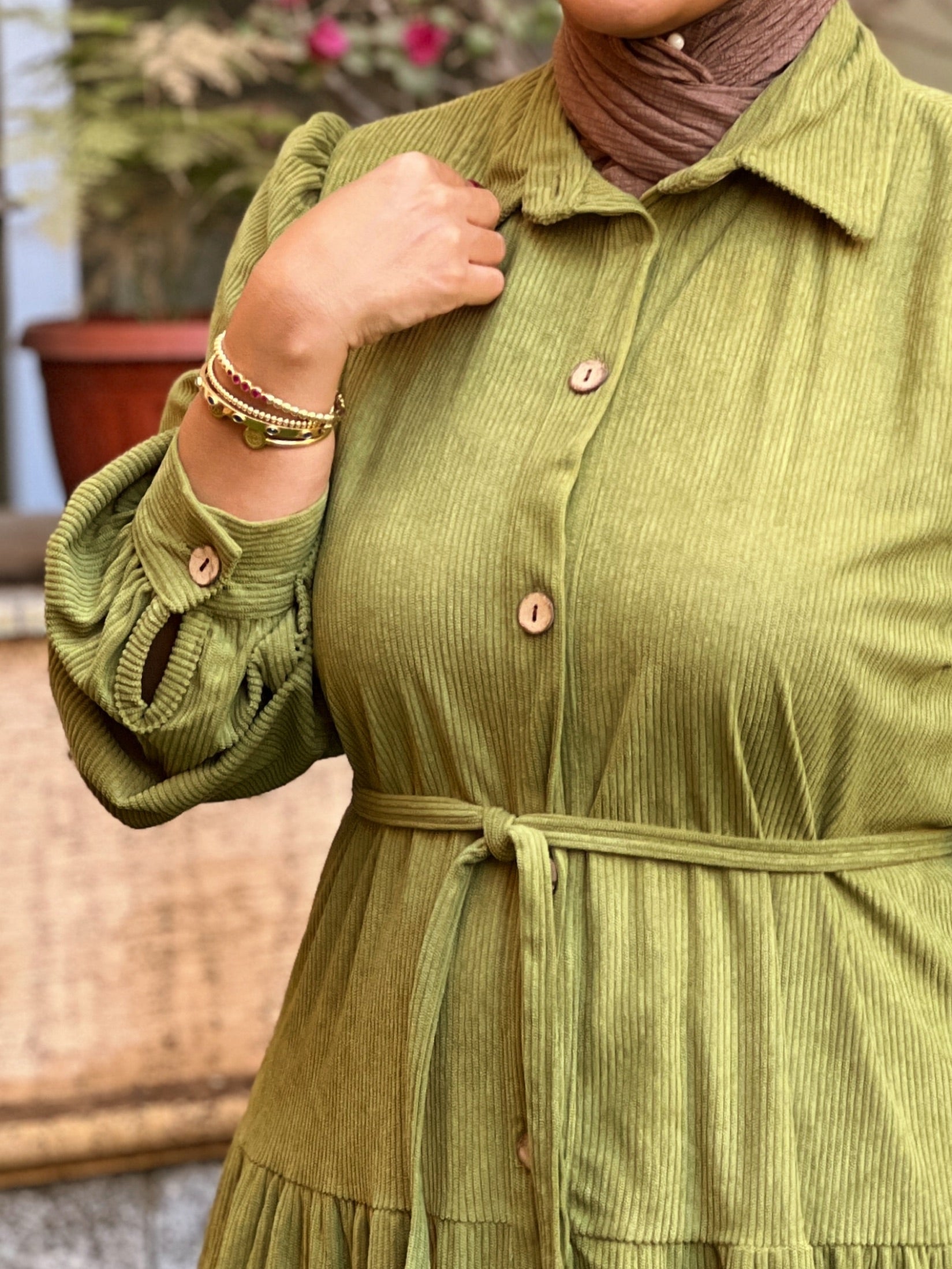 Belted Corduroy Dress Kiwi