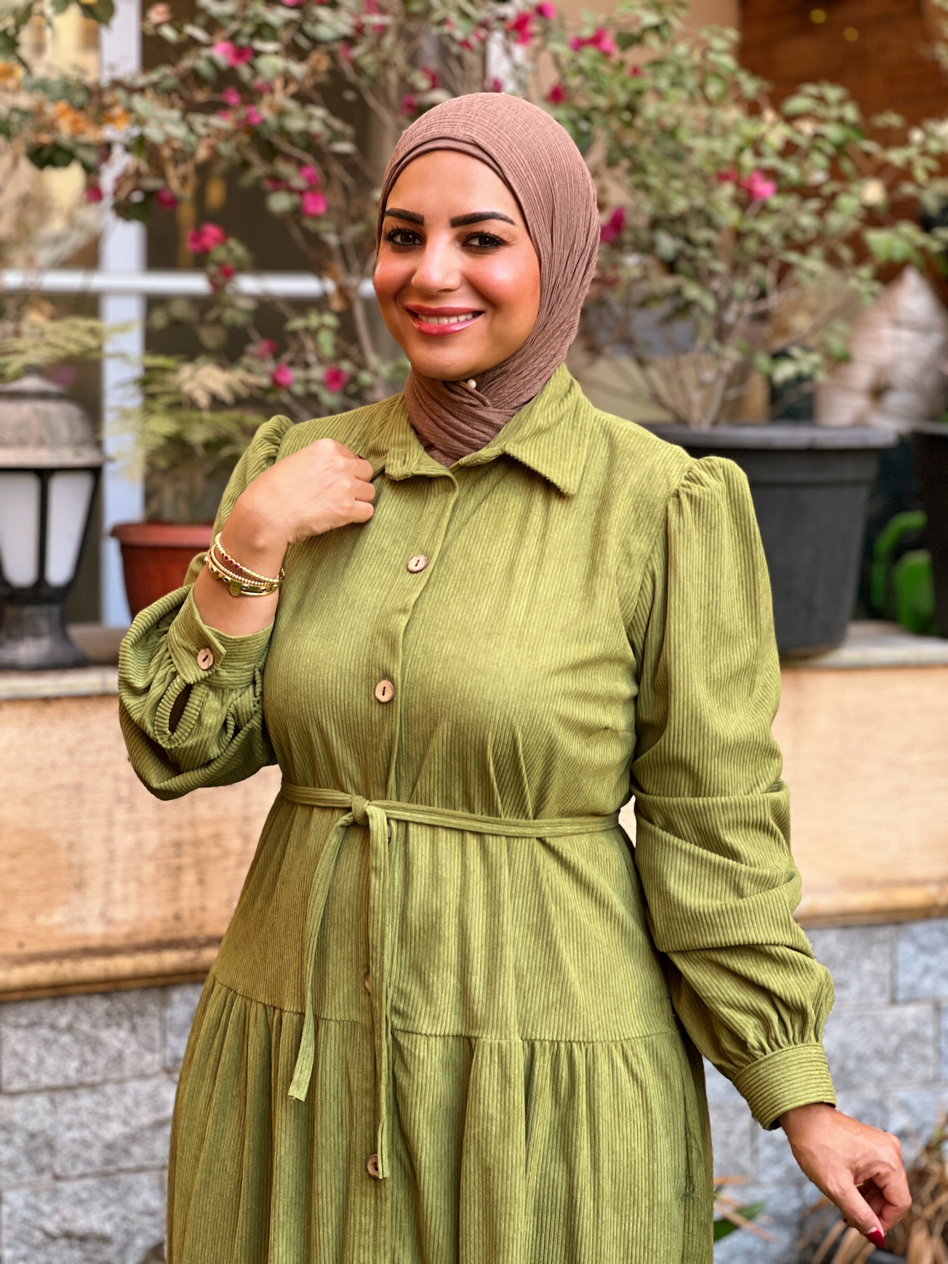 Belted Corduroy Dress Kiwi