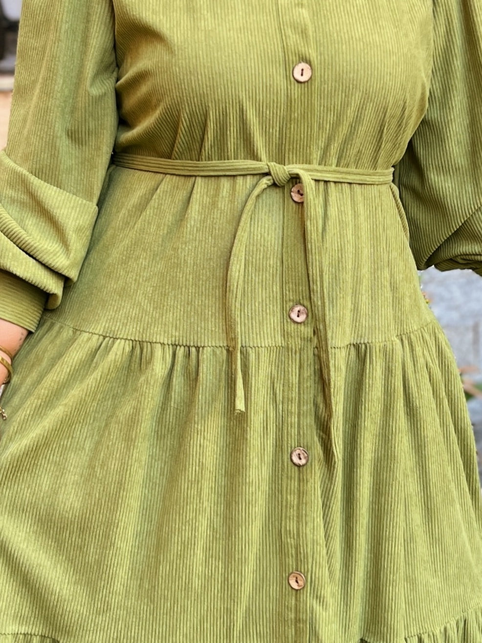 Belted Corduroy Dress Kiwi