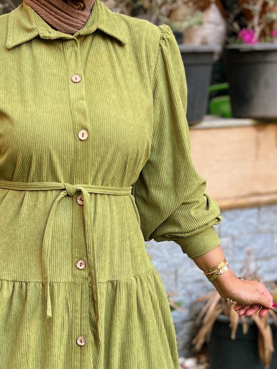 Belted Corduroy Dress Kiwi