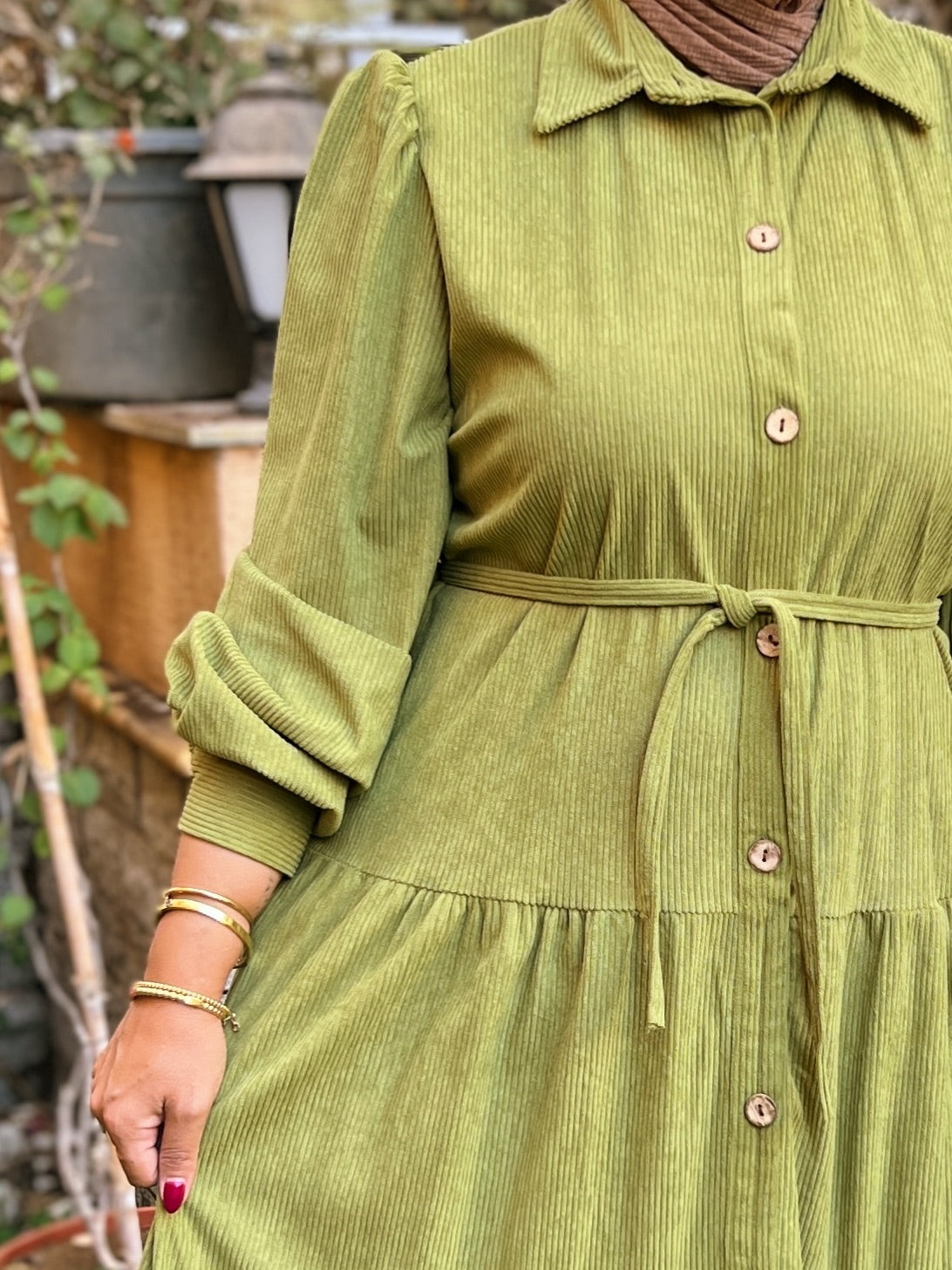 Belted Corduroy Dress Kiwi