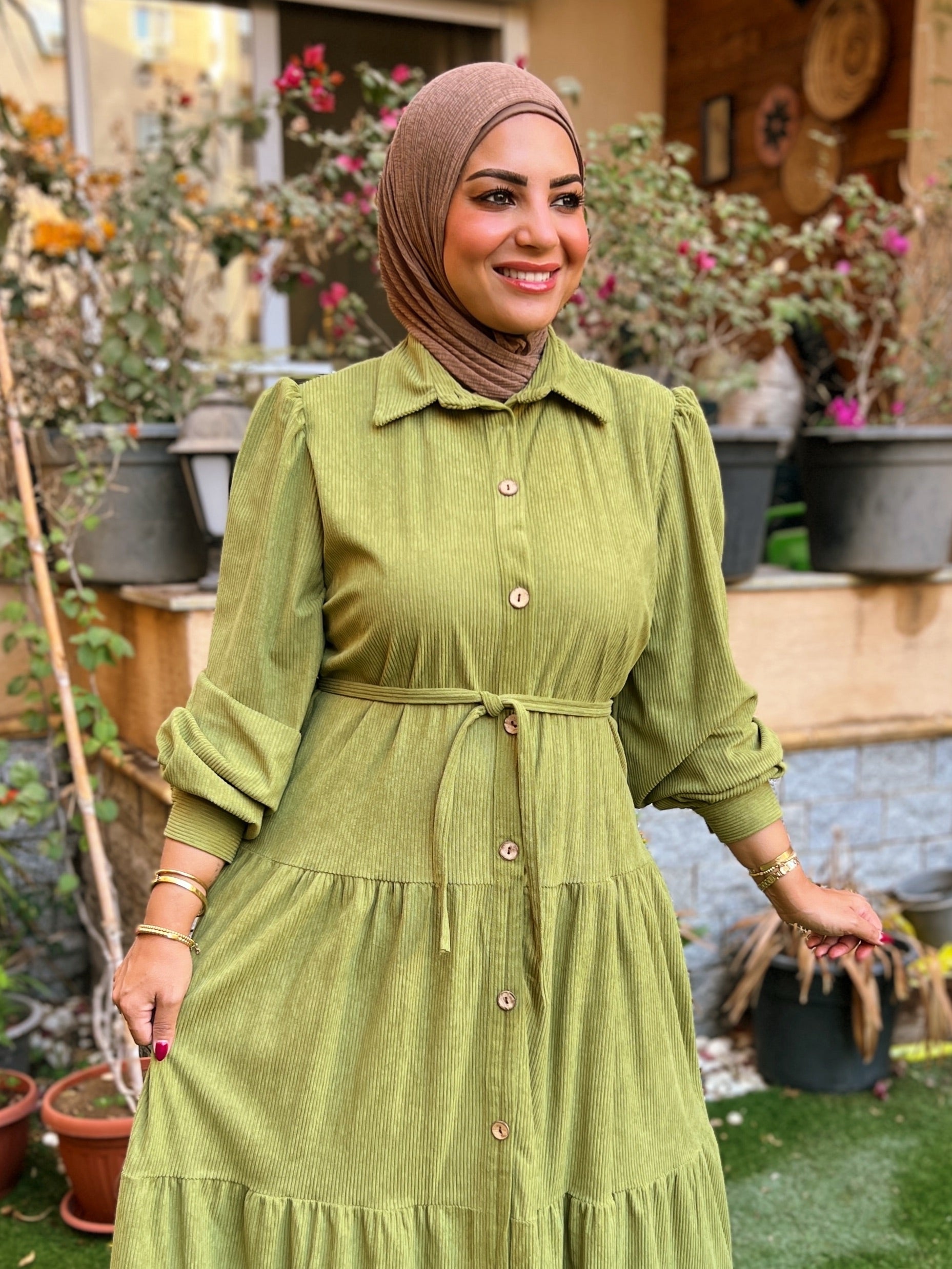 Belted Corduroy Dress Kiwi