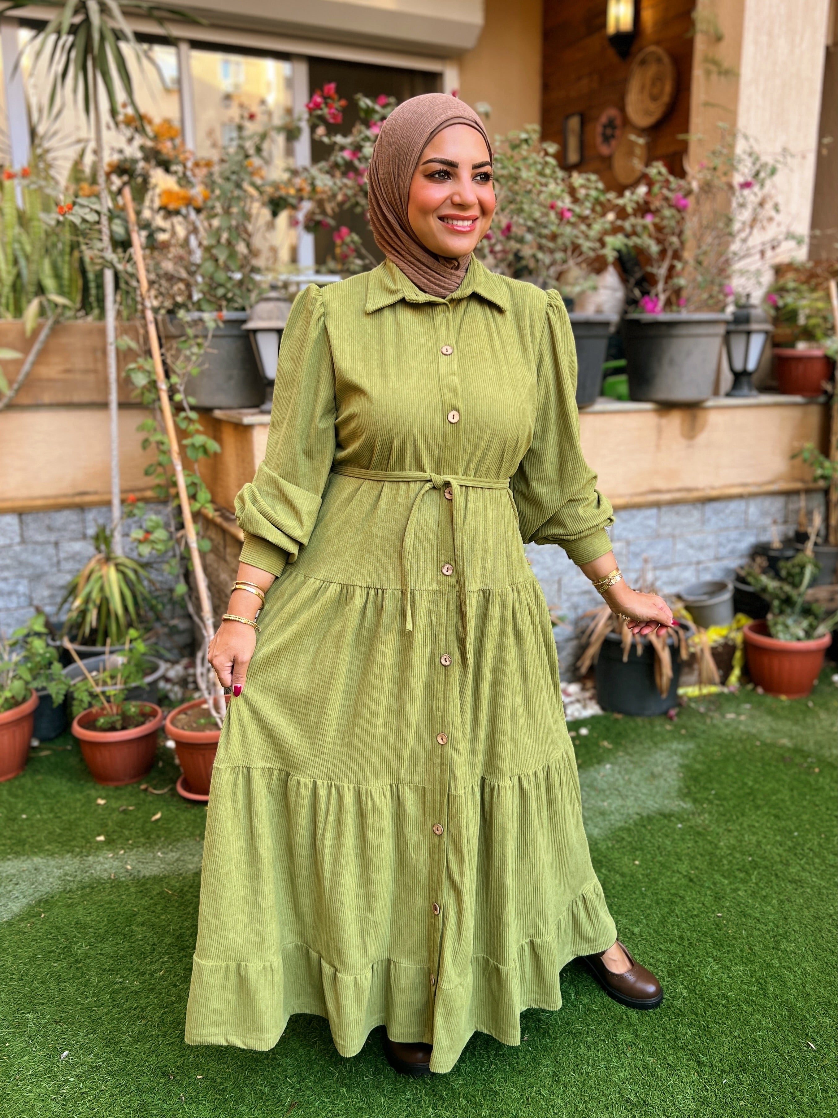 Belted Corduroy Dress Kiwi