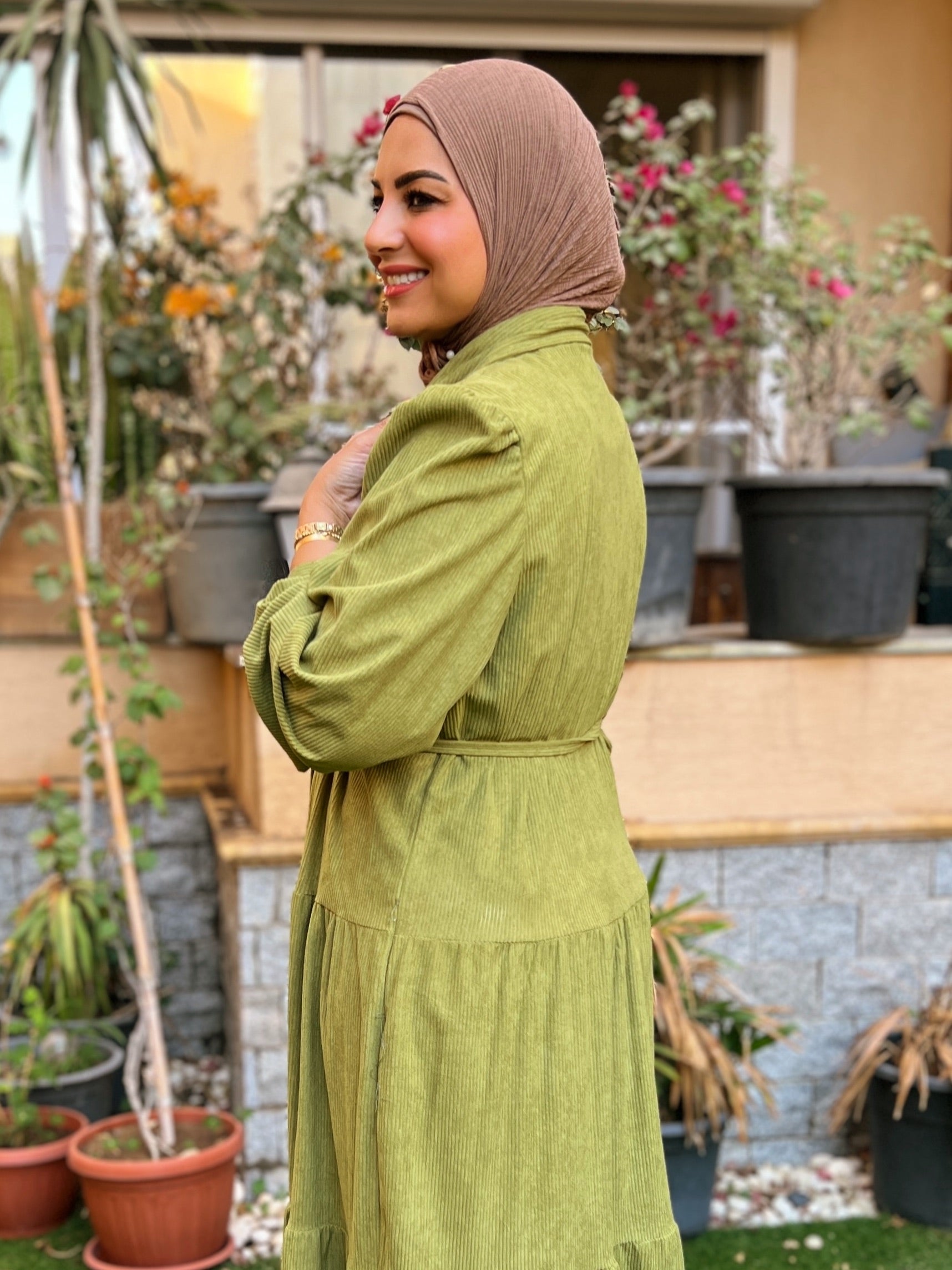 Belted Corduroy Dress Kiwi