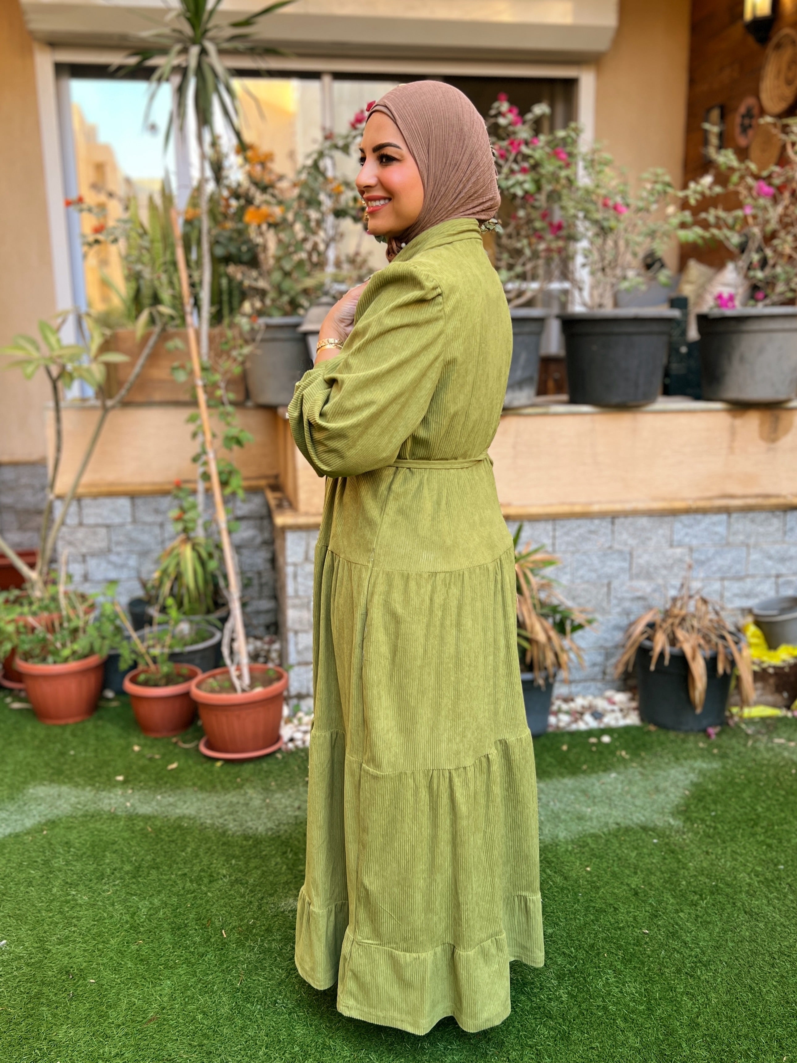 Belted Corduroy Dress Kiwi