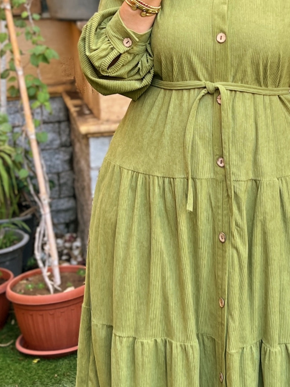 Belted Corduroy Dress Kiwi