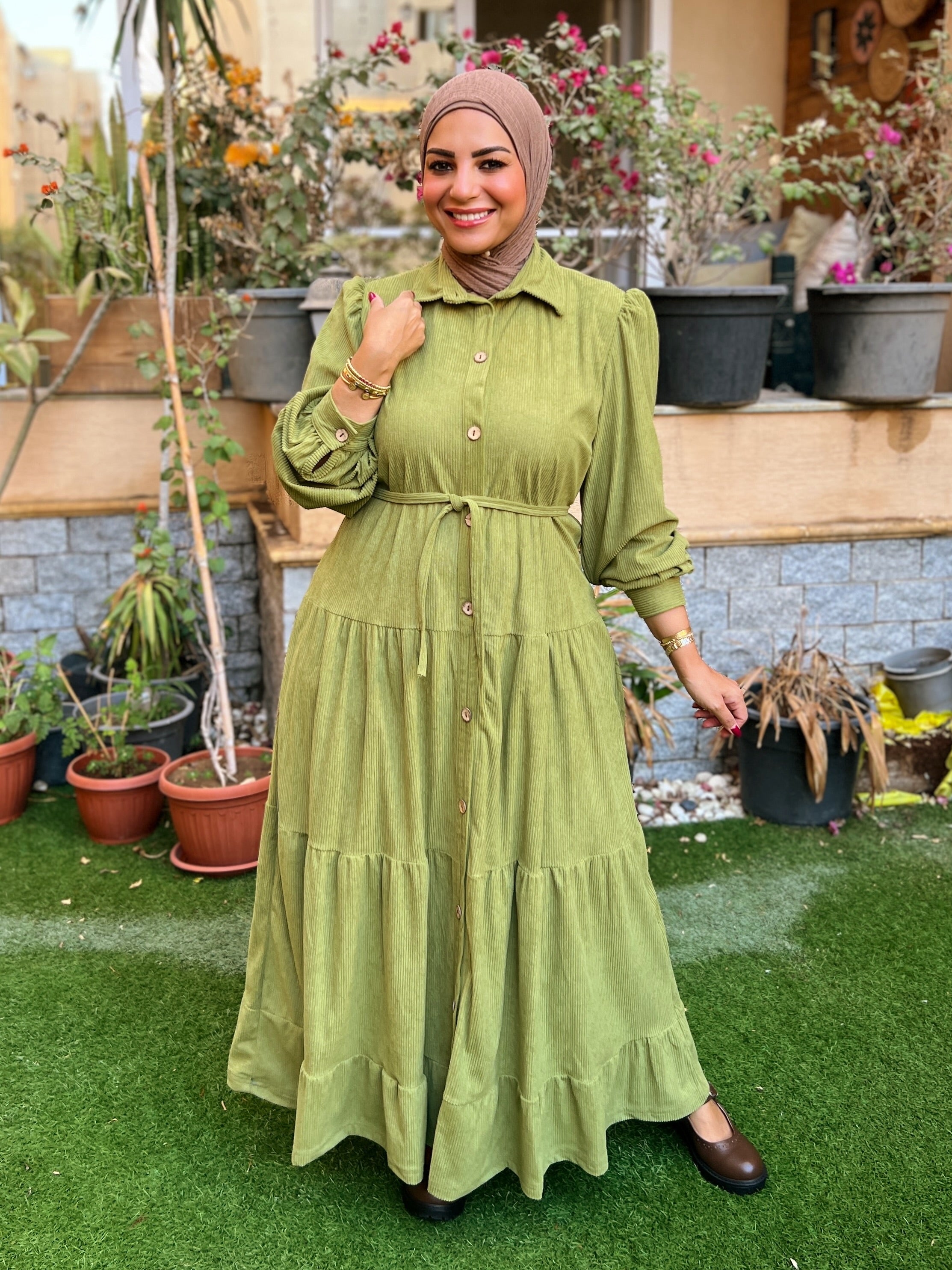 Belted Corduroy Dress Kiwi