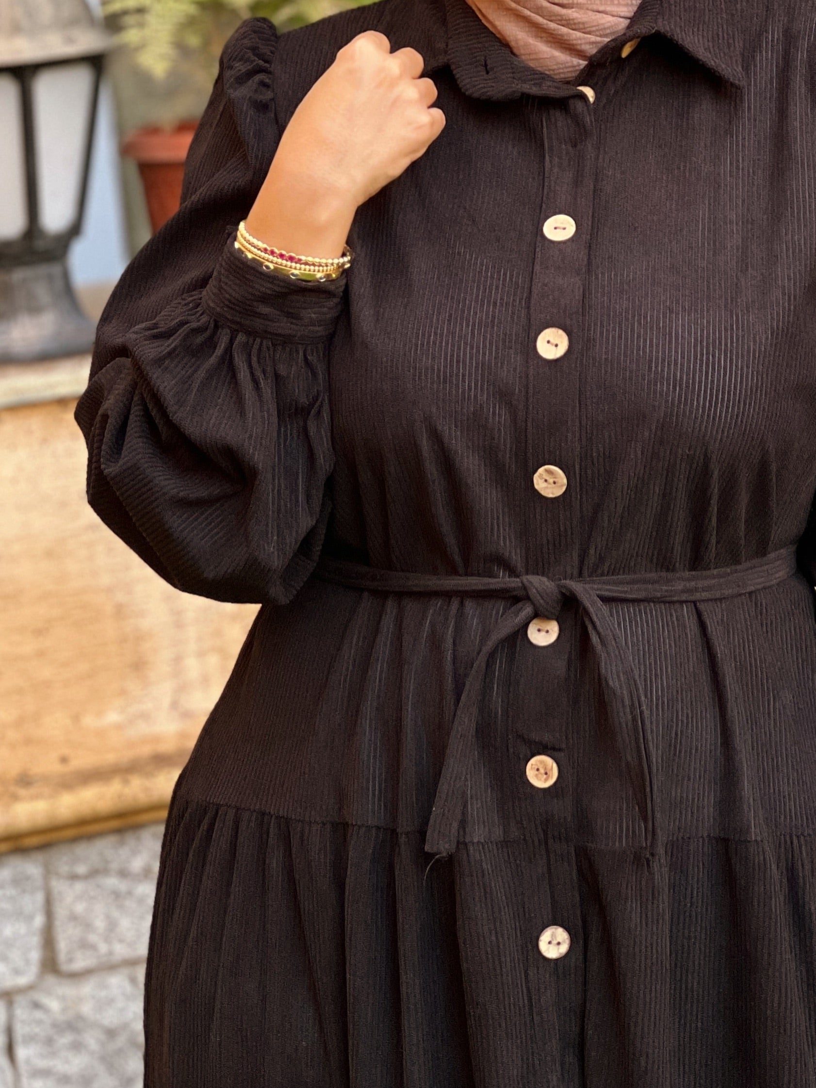 Belted Corduroy Dress Black