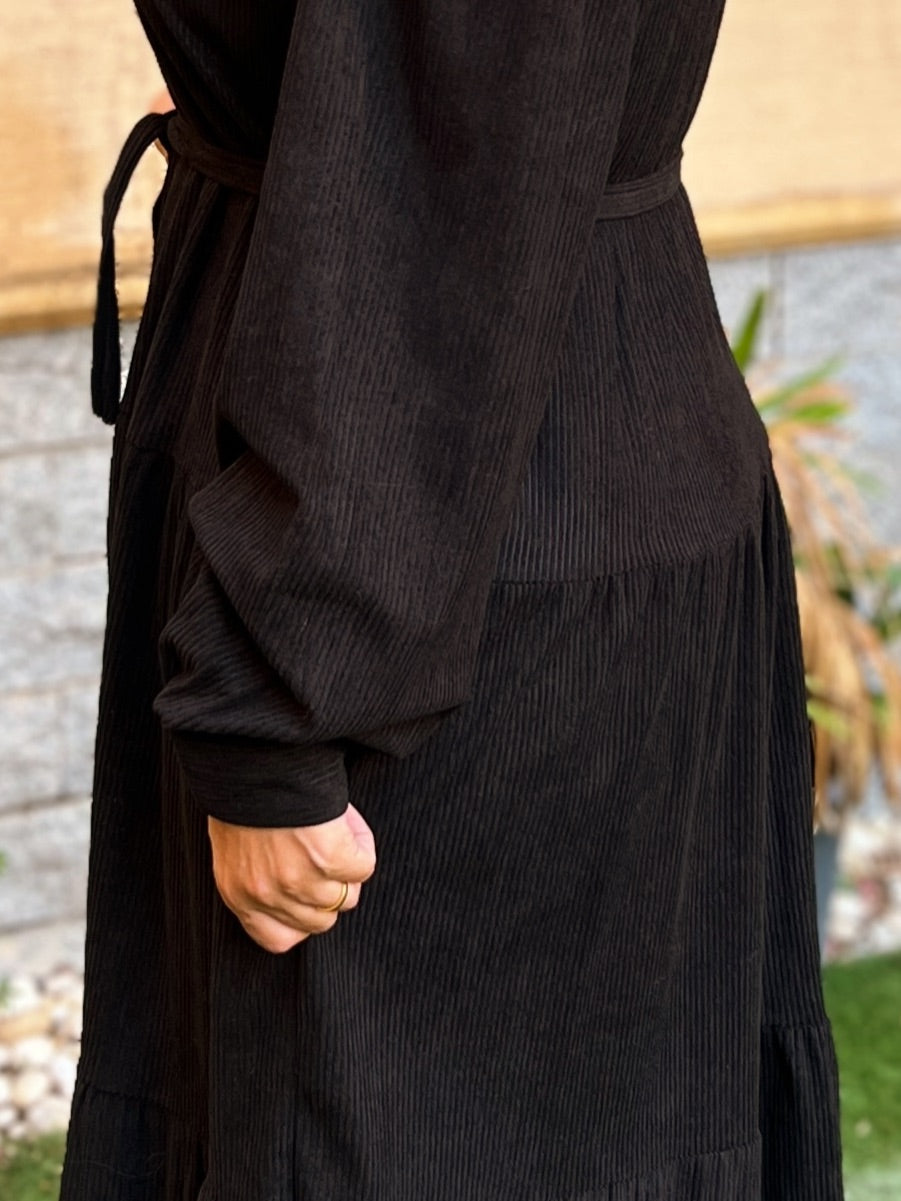 Belted Corduroy Dress Black