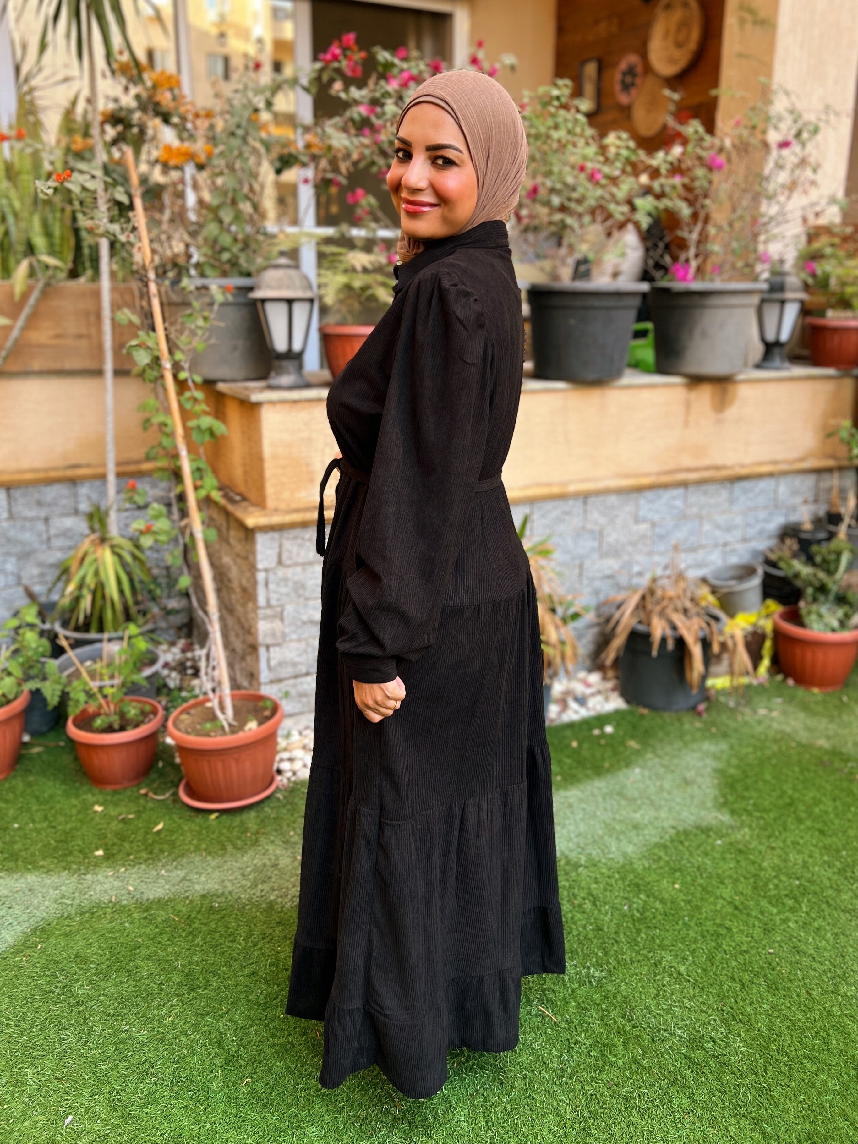 Belted Corduroy Dress Black