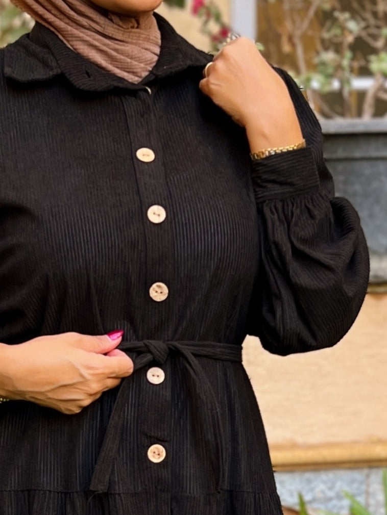 Belted Corduroy Dress Black