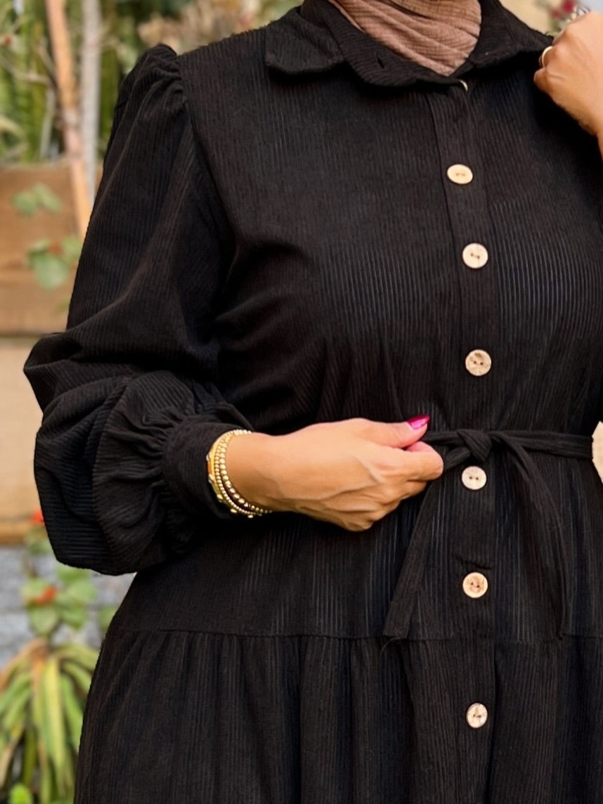 Belted Corduroy Dress Black